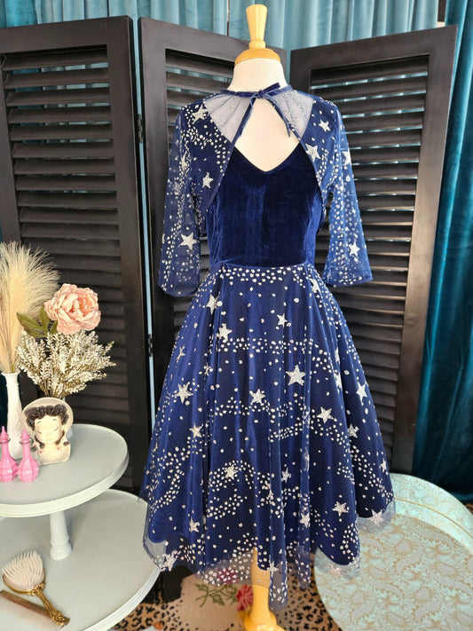 Navy Stars Velvet Dress