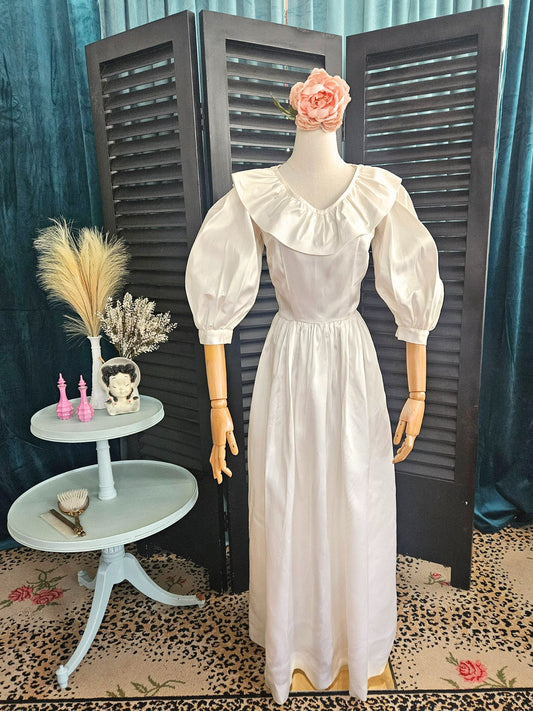 Vintage White Satin A-Line Bridal Gown