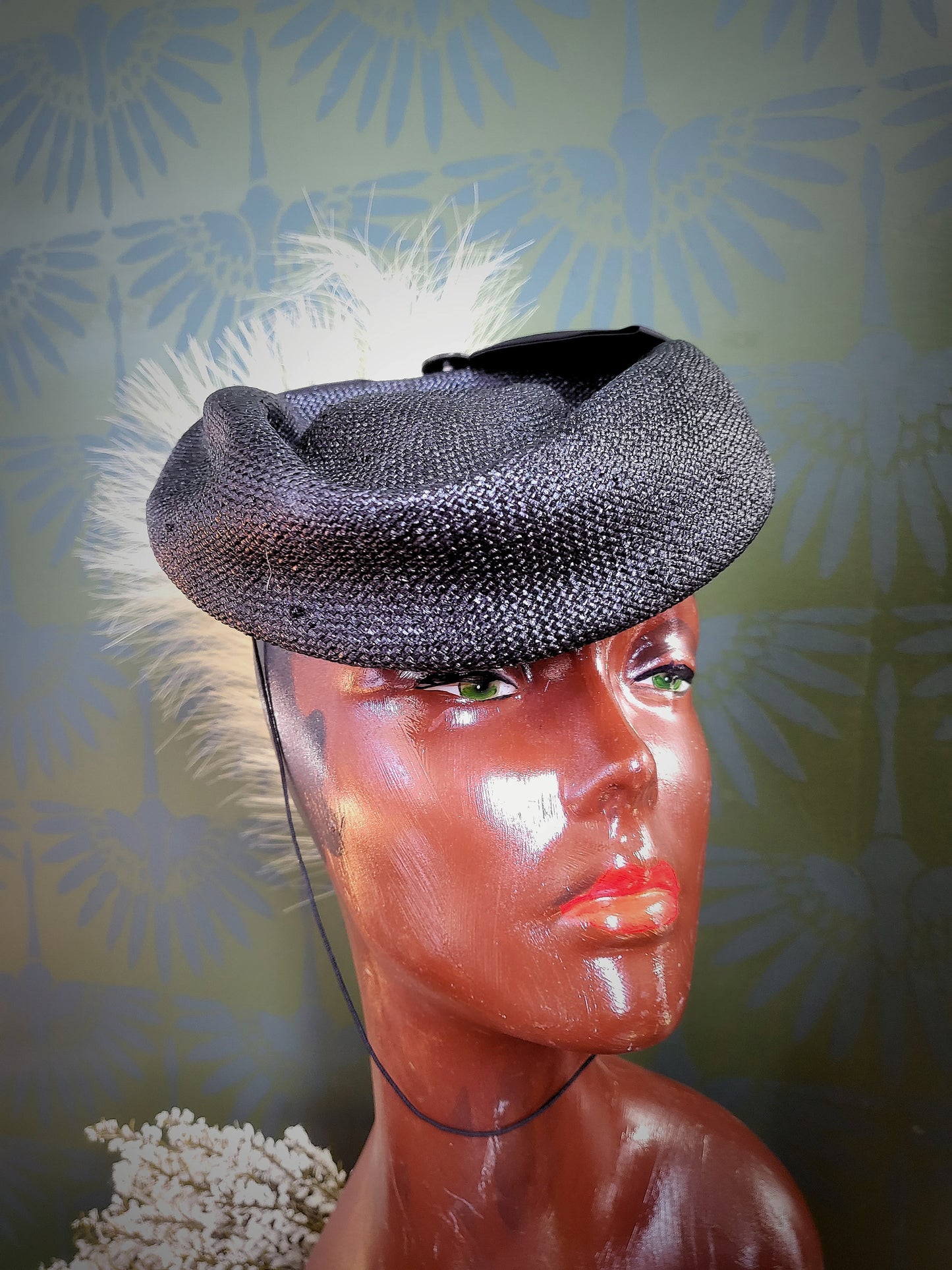 HAT86 - Vintage 1950's "Mr. Charles" Black Woven Topper with Bow