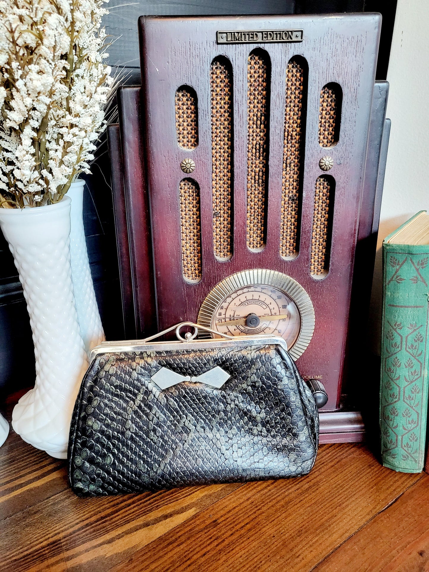 Vintage Green Faux Snake Skin Clutch