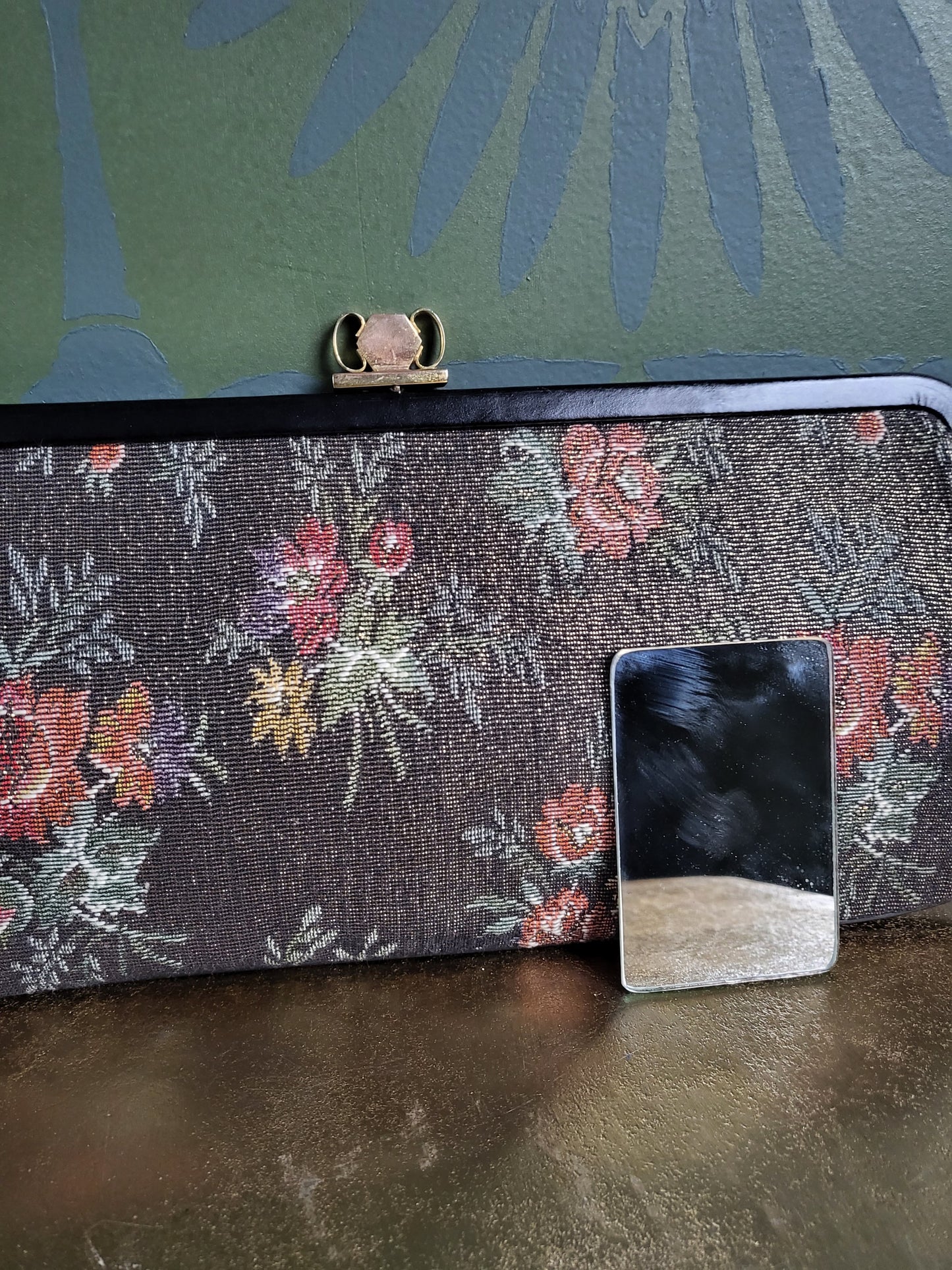 Vintage 1950's Metallic Floral Tapestry Clutch