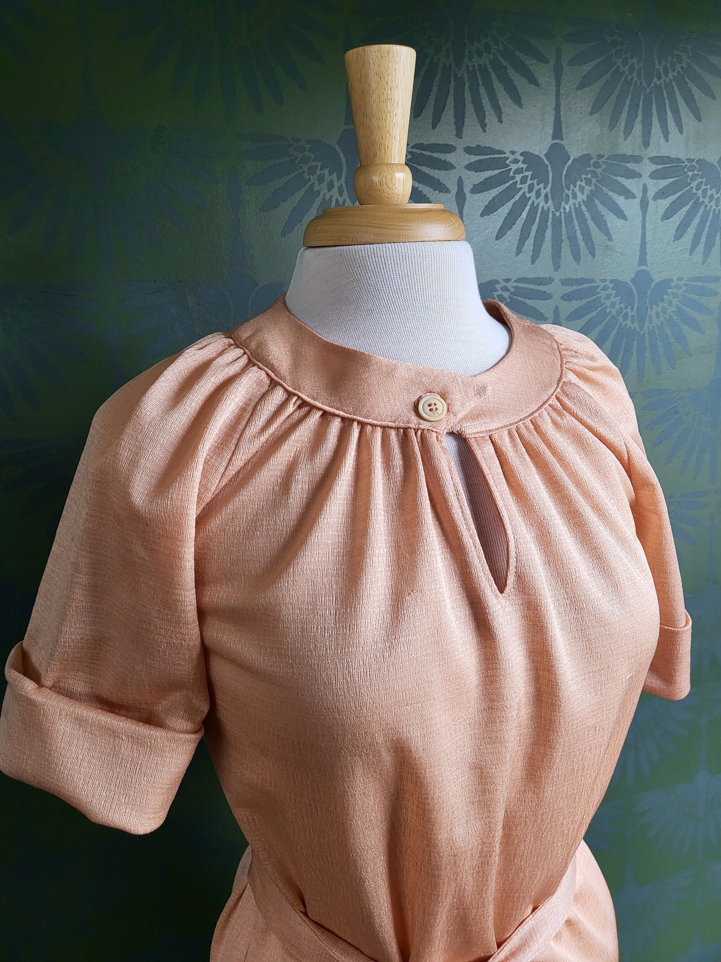 SOLD - Vintage 1970's Peach Blouse with Tie Belt