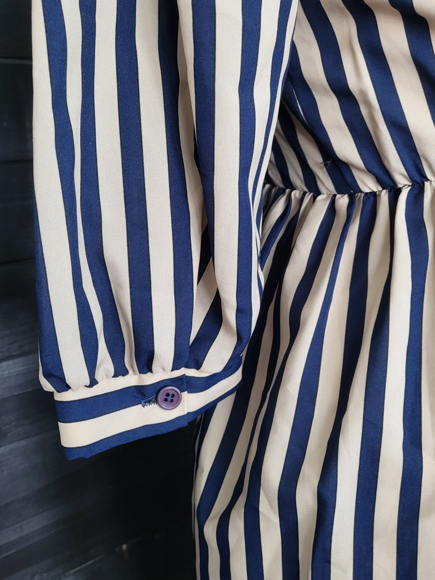 SOLD- Vintage 1980's Act I Petites of New York Puff Sleeve Striped A-Line Dress