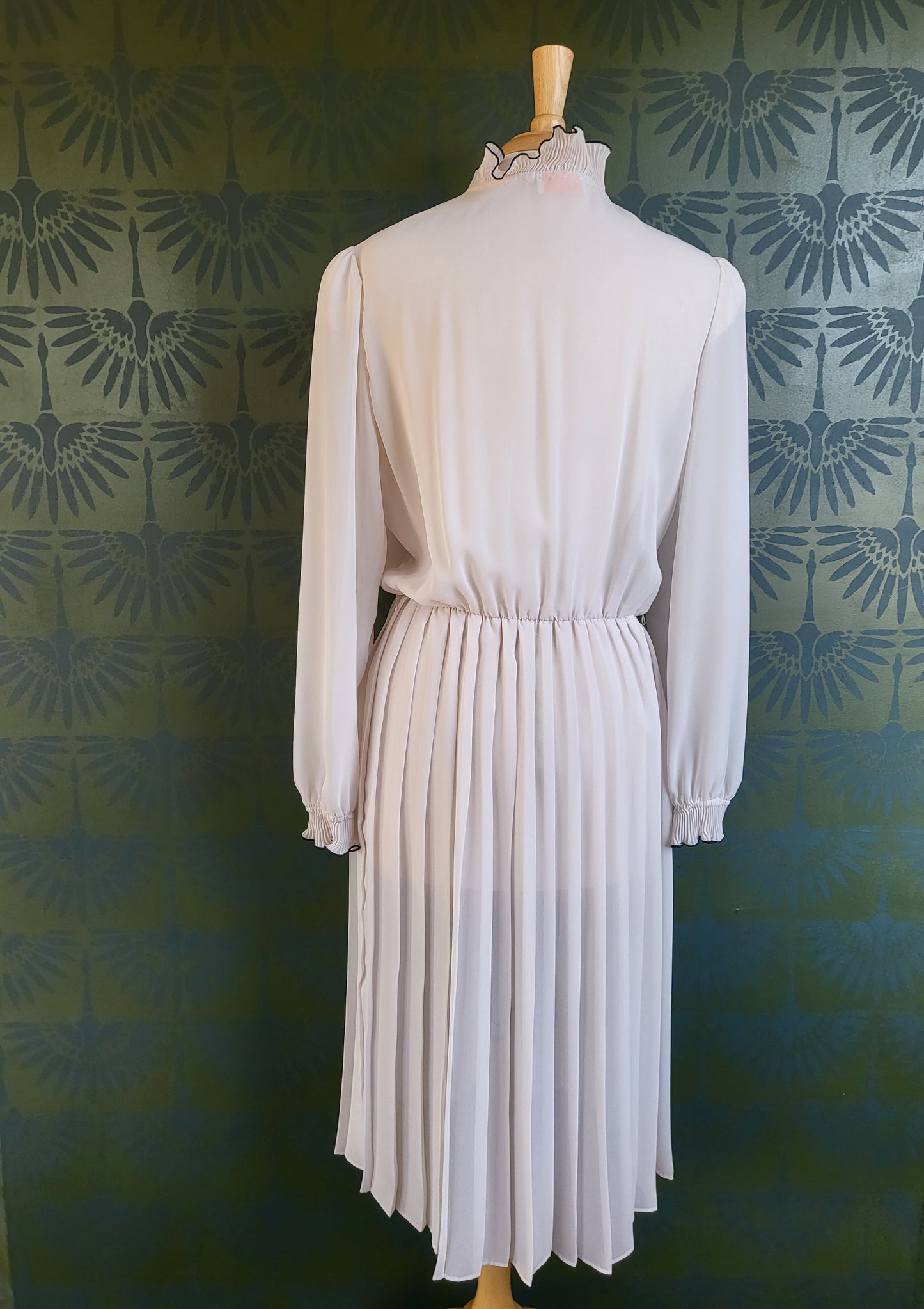 SOLD - Vintage Lady Carol of New York Ivory Dress with Neck Ruffle