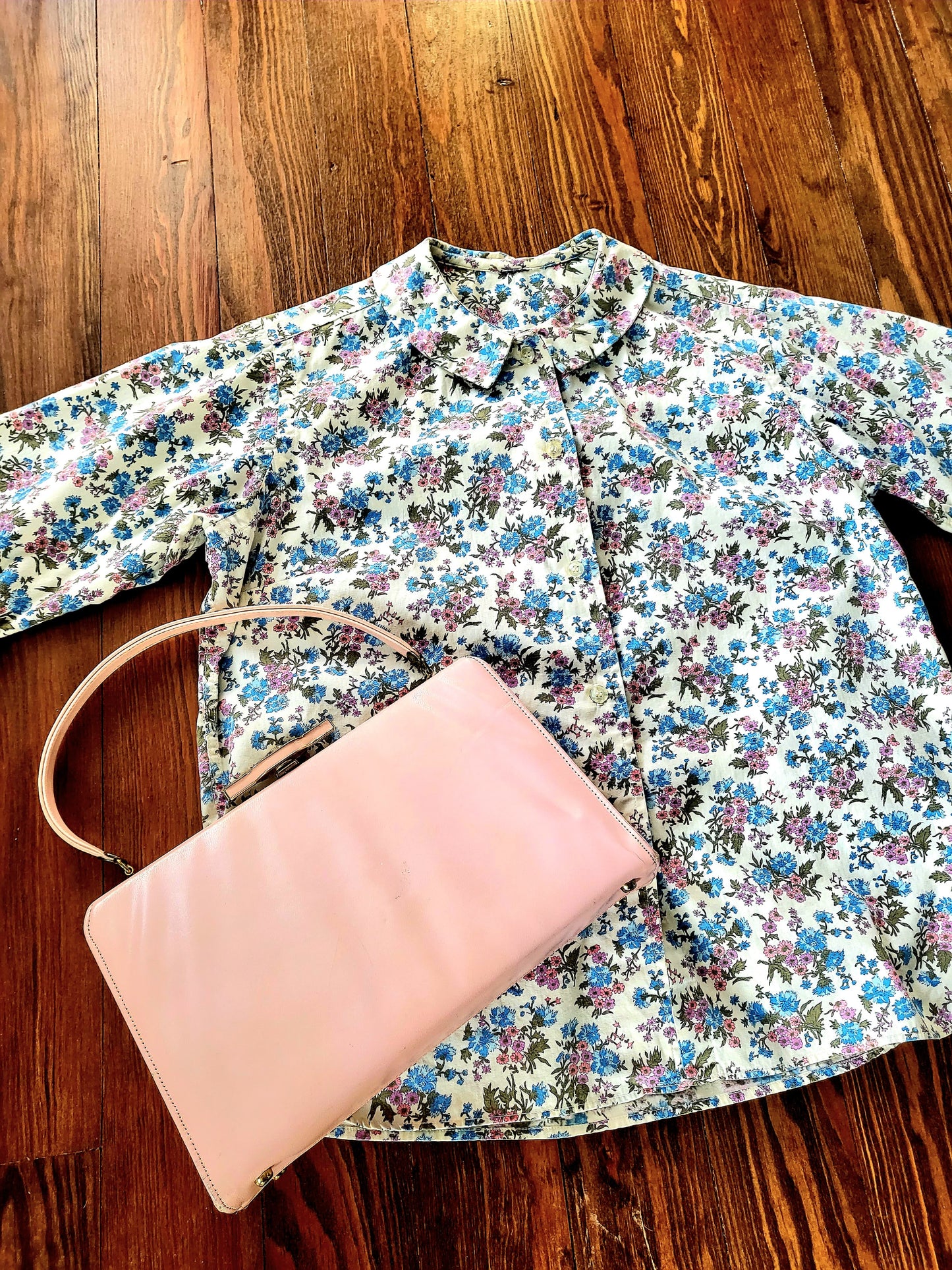 SOLD - Vintage 1950's-1960's Blue Floral Cotton Blouse