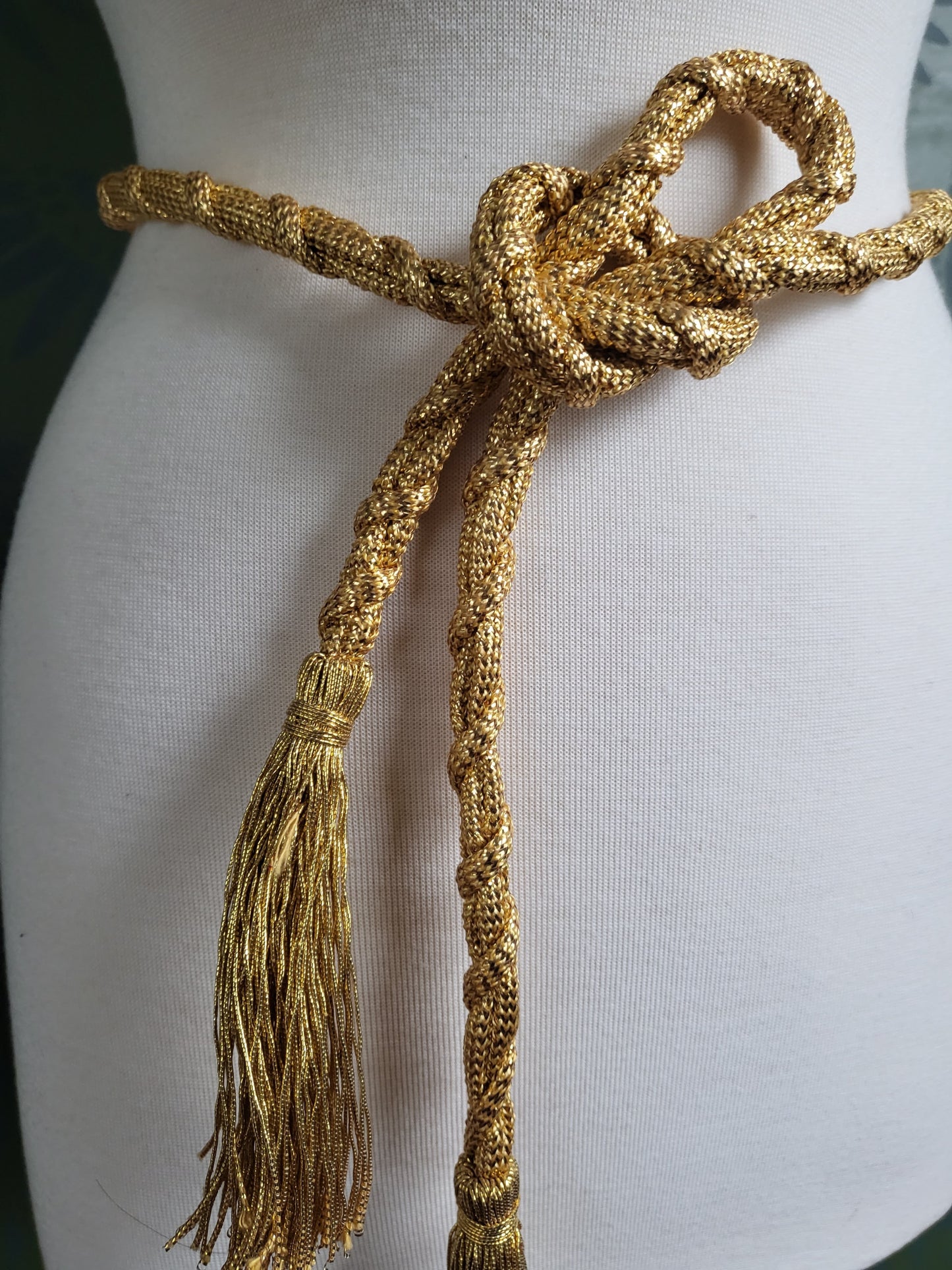 SOLD - Vintage Golden Woven Rope Belt with Tassels