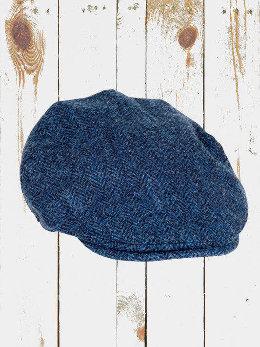 HAT107- Highland Harris Tweed Flat Cap (Blue/Black)