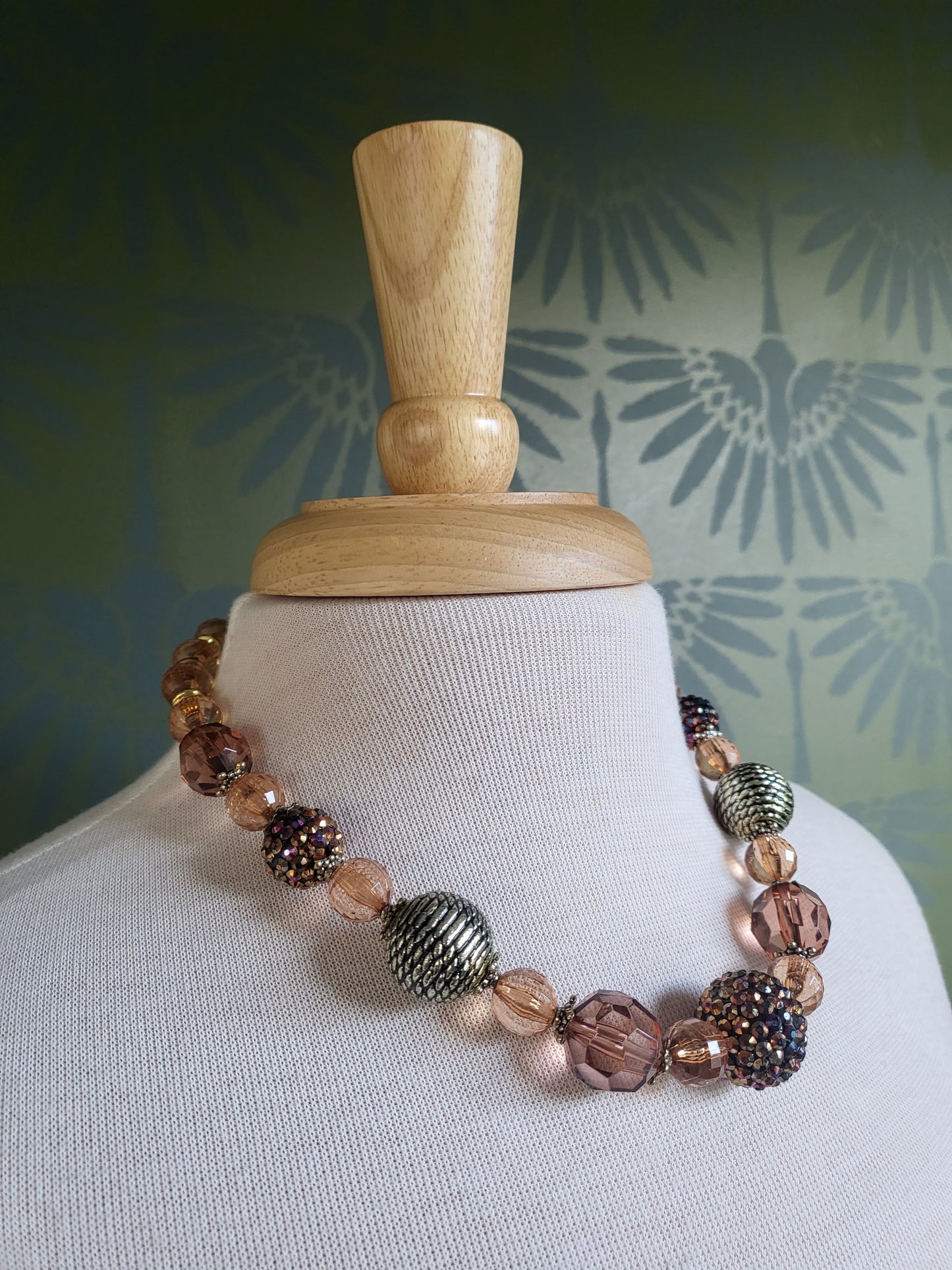 SOLD - Vintage Translucent Amber & Rose Large Beaded Necklace