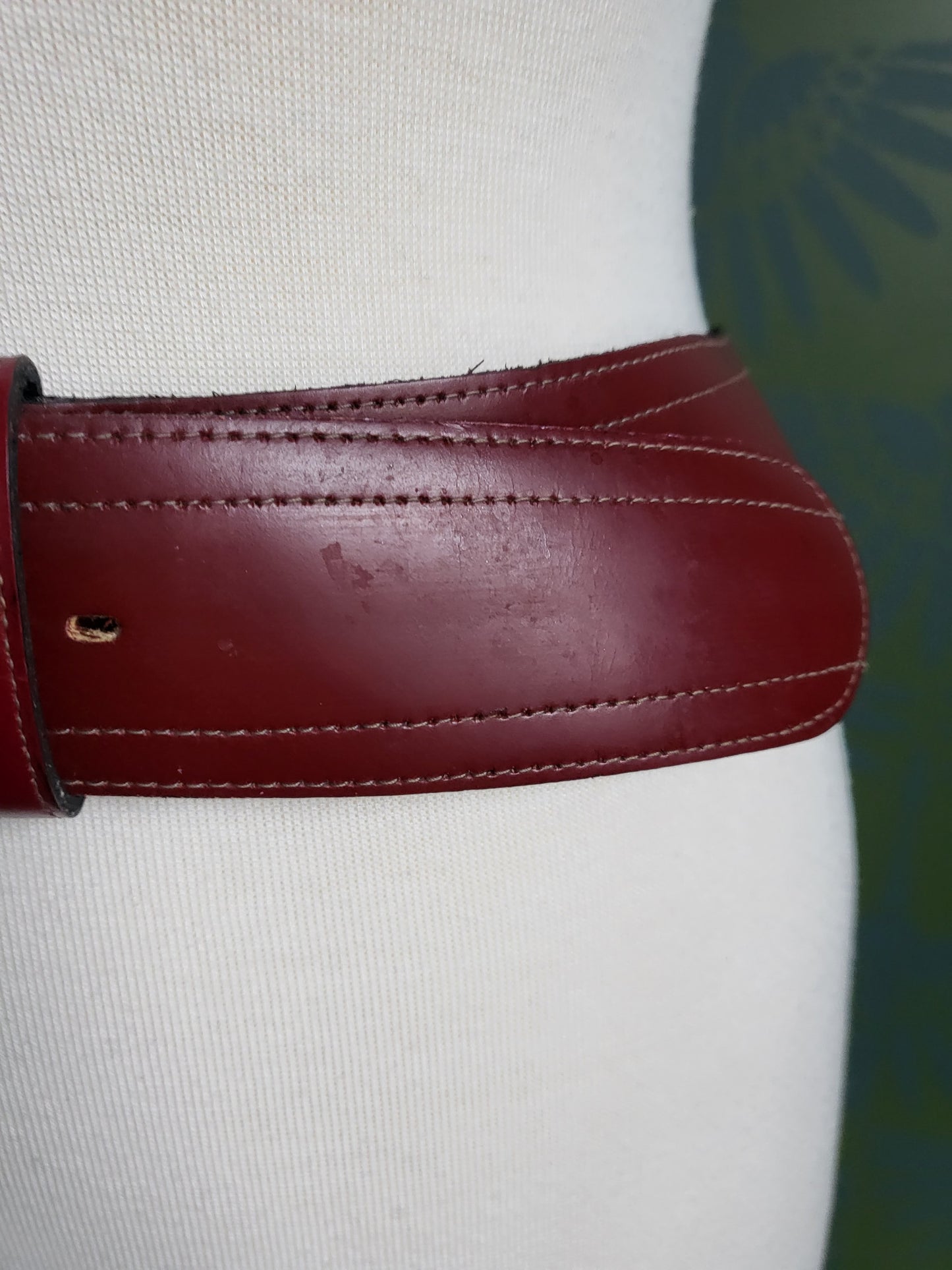 SOLD - Vintage Wide Burgundy Belt with Golden Buckle