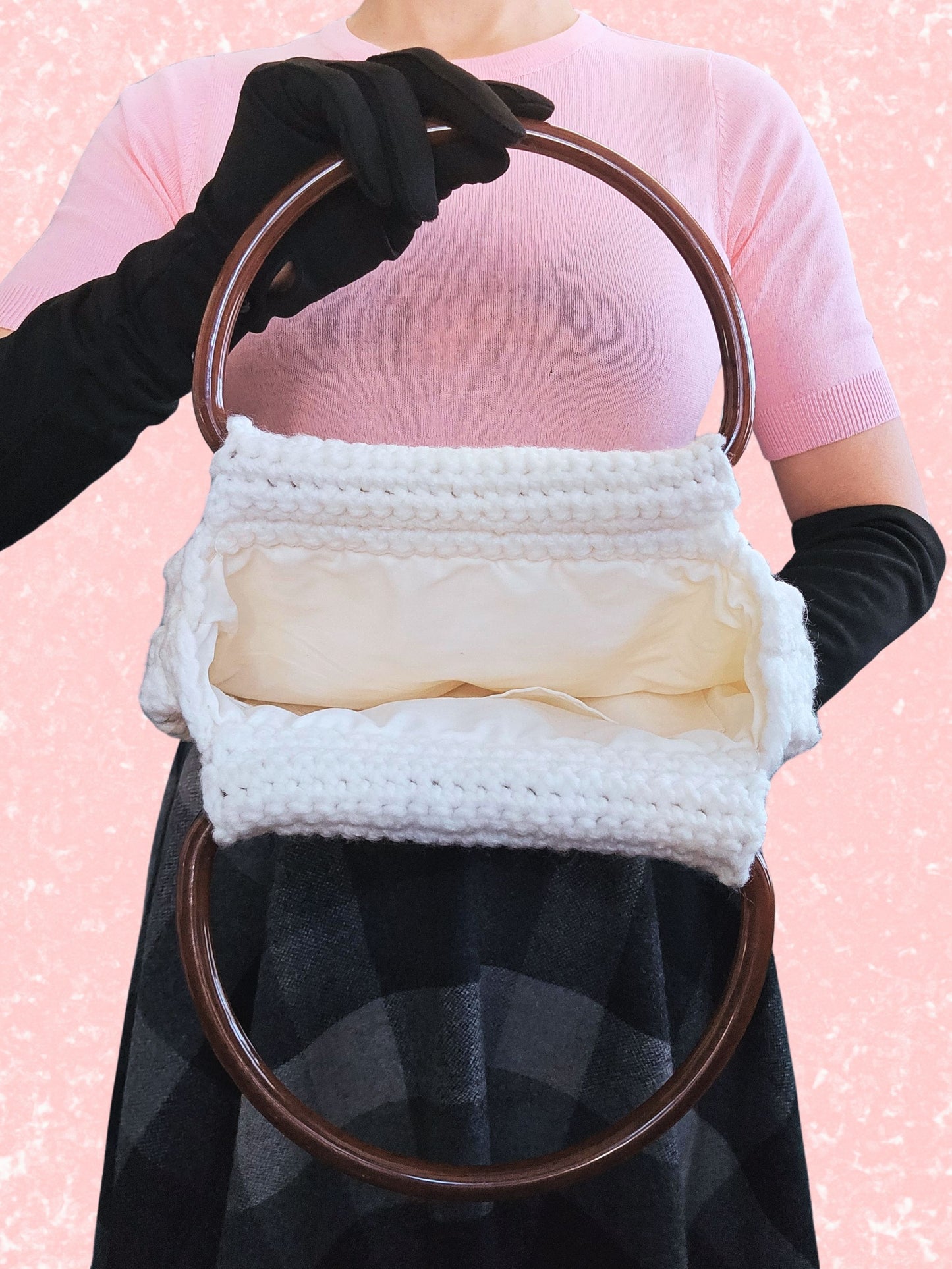 Vintage Ivory Cable Knit Purse