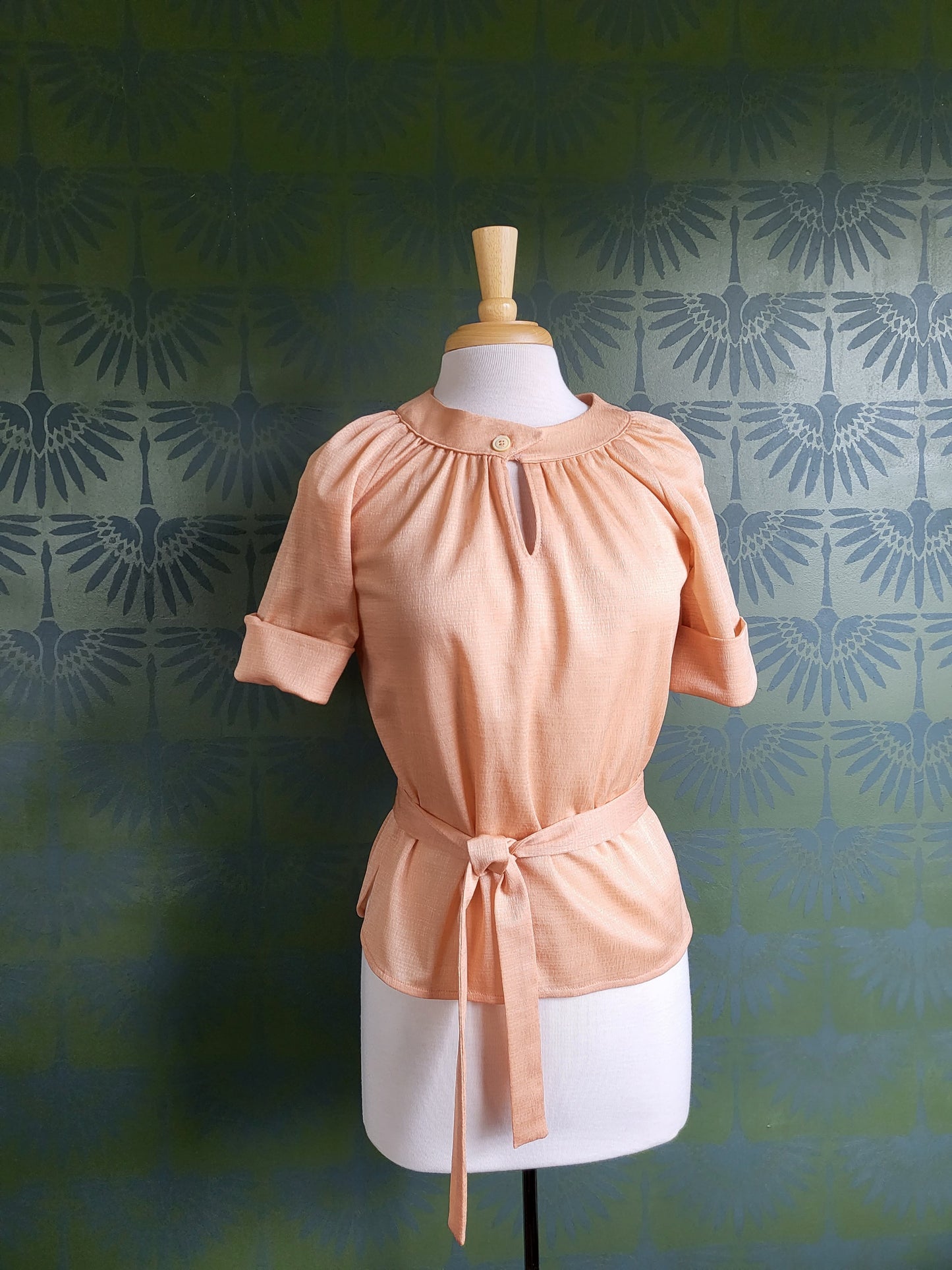 SOLD - Vintage 1970's Peach Blouse with Tie Belt