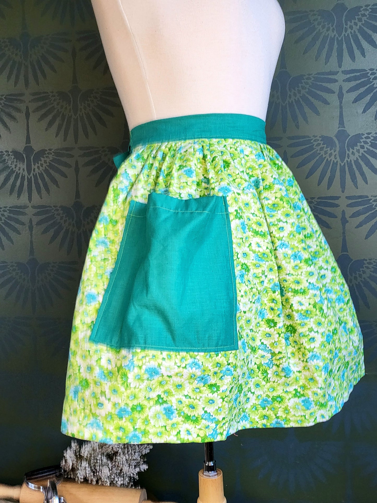 Apron 01Rep - Teal & Green Floral Half Apron