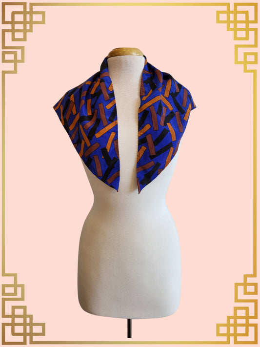 Vintage Triangle Scarf - Cobalt Blue Abstracts