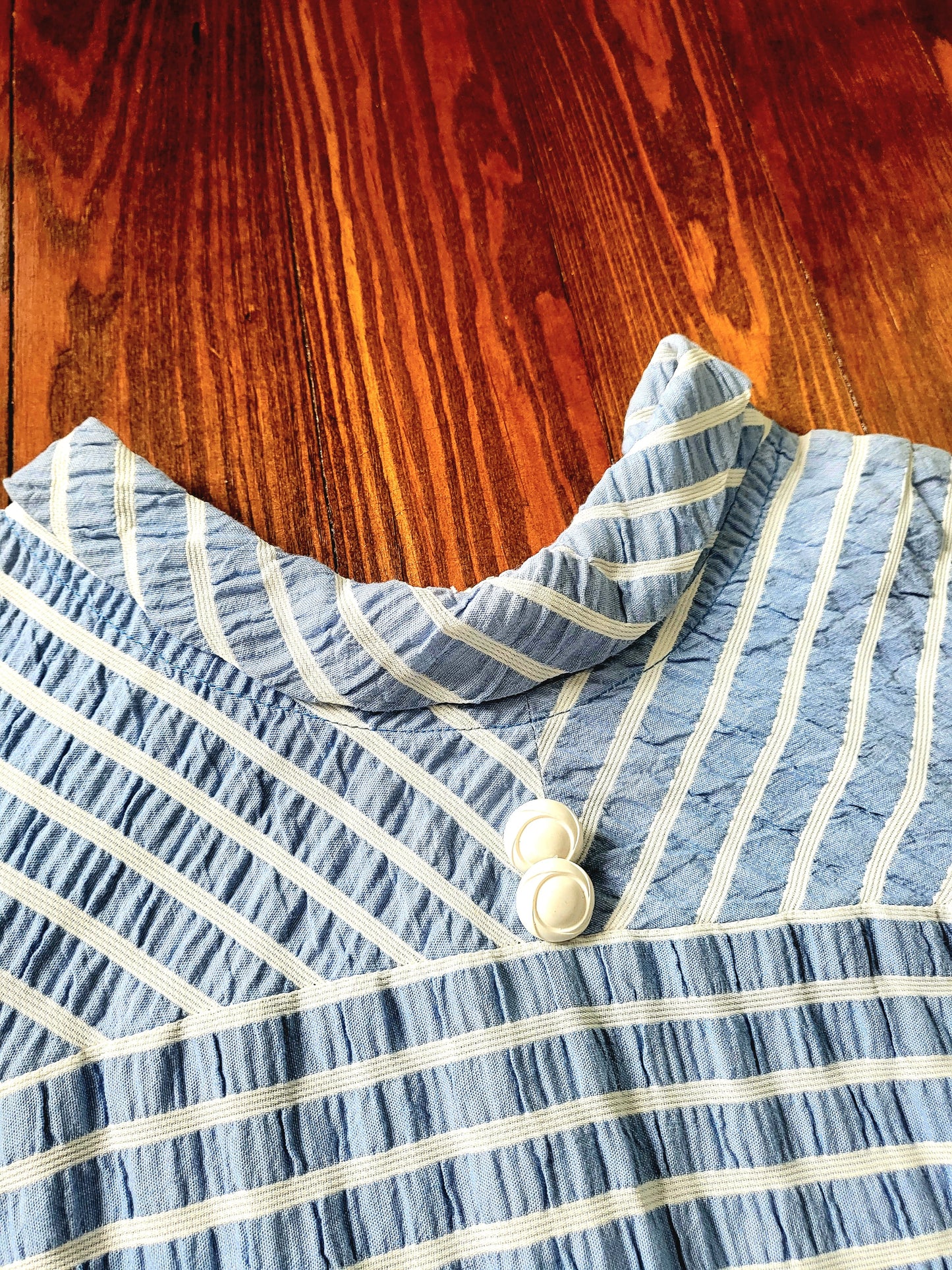 Vintage 1960's Periwinkle and White Striped Seersucker Shift Dress