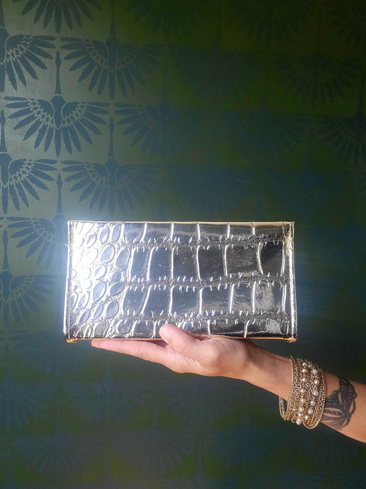 SOLD - Vintage Golden Faux Alligator Clutch