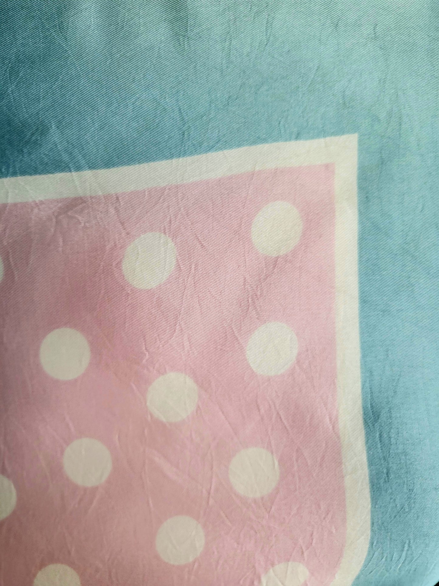 SOLD - Vintage Large Polka Dot Square Scarf - Pink & Blue