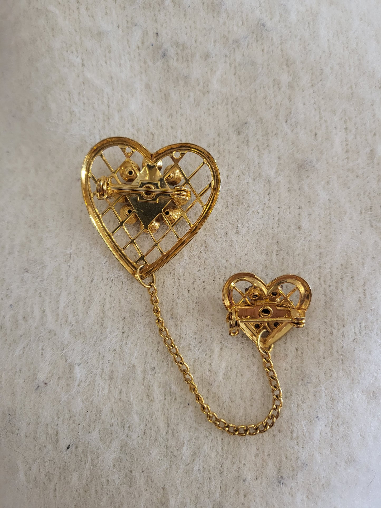 Vintage Golden Heart Set with Iridescent Rhinestones Brooch