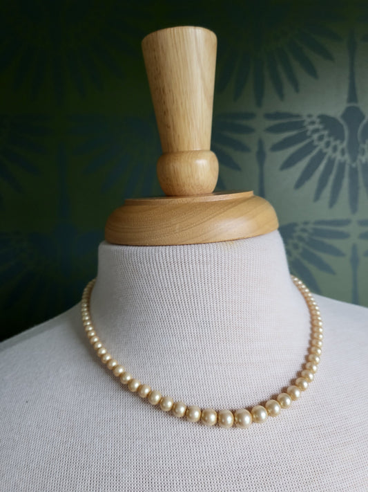 SOLD - Vintage Faux Pearl Necklace - Beige