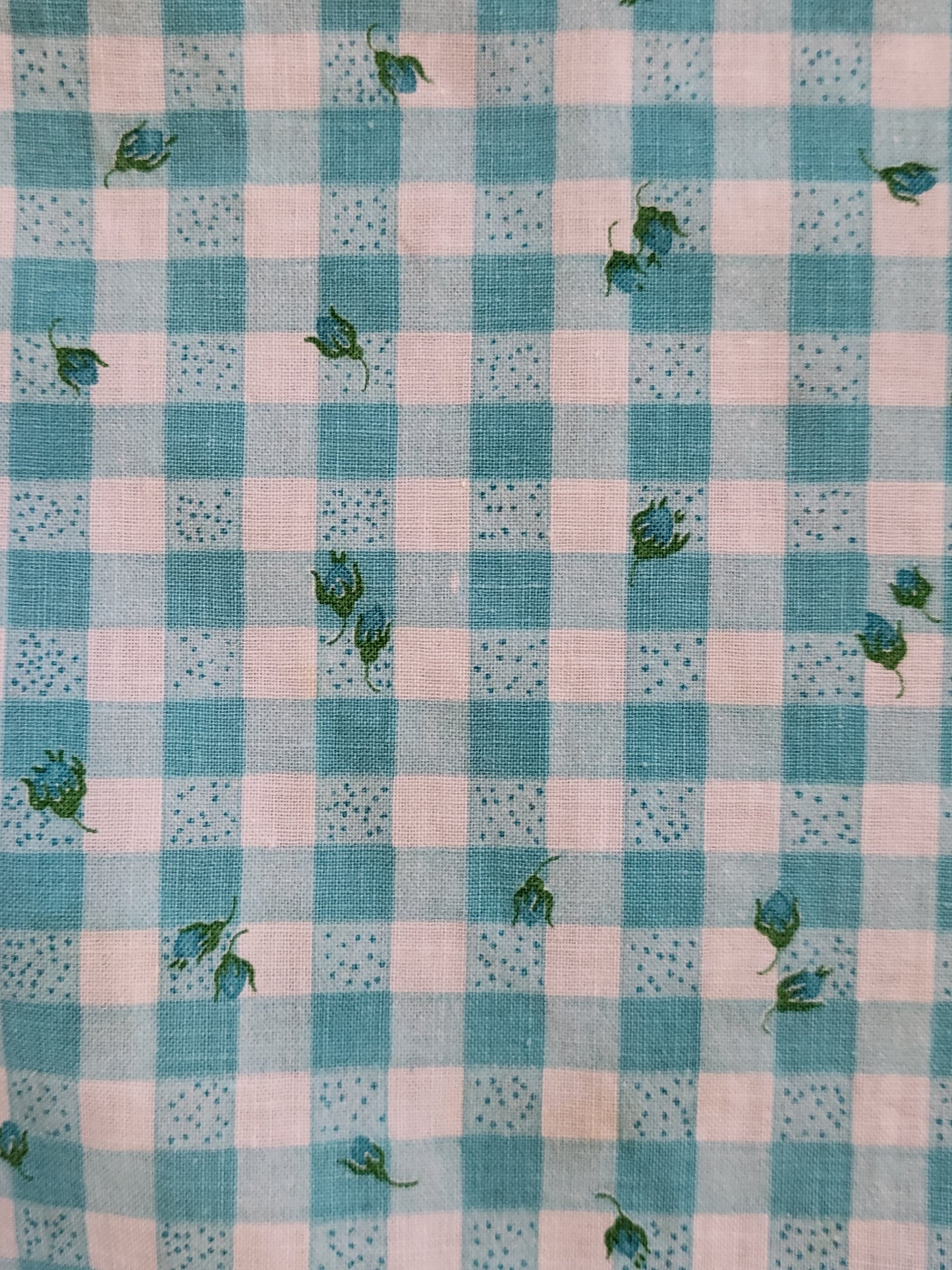 SOLD - Vintage Blue Floral Gingham Half Apron