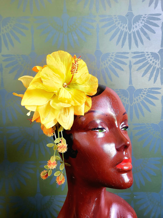 HAT63 - STYLE B - Yellow Tropical Hair Flower