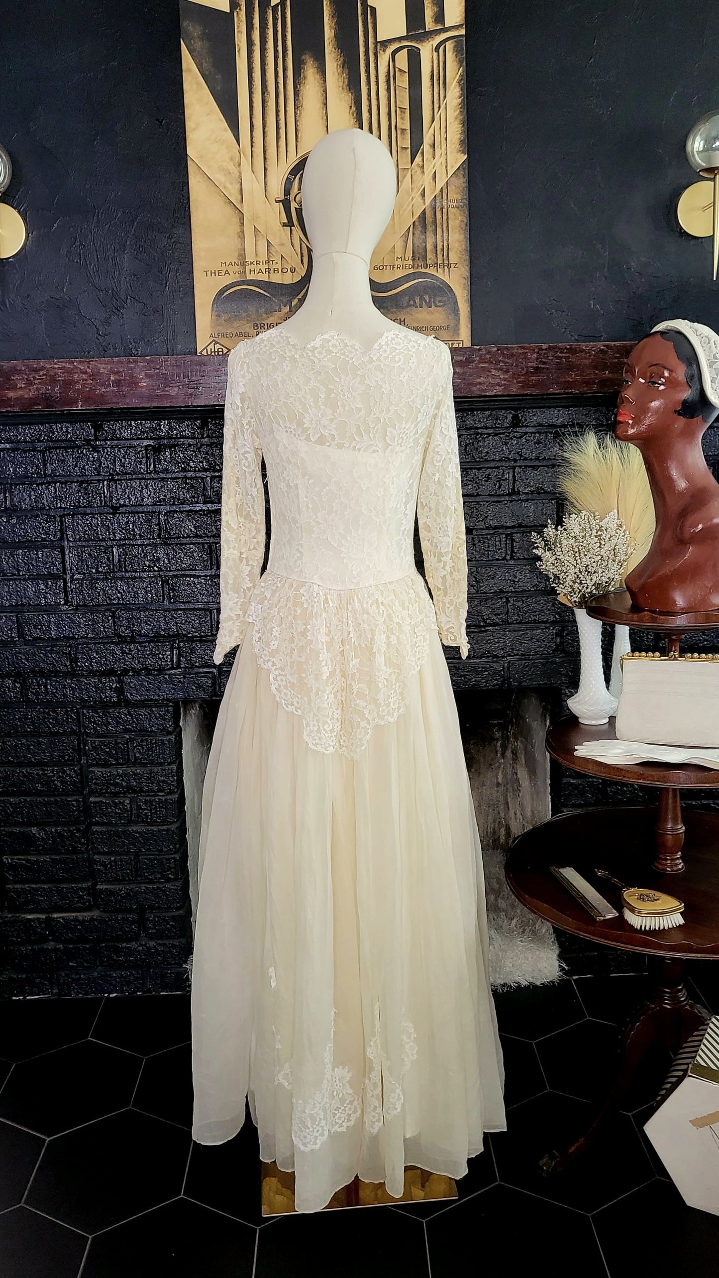 STYLE 1014 - Vintage 1950's Ivory Wedding Gown with Lace Bodice