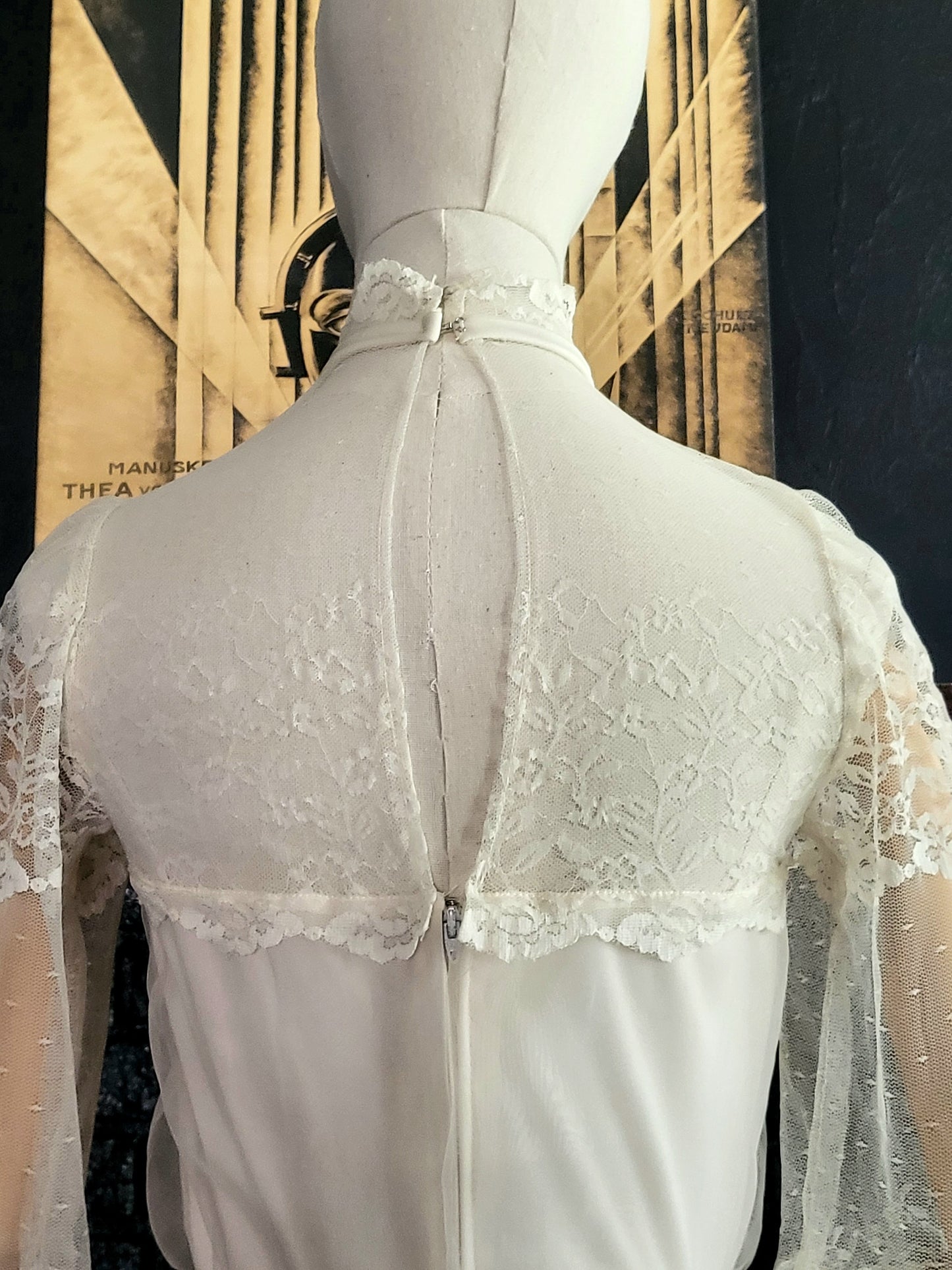 STYLE 1003 -Vintage 1970's-1980's High Collar Lace Bodice Wedding Dress