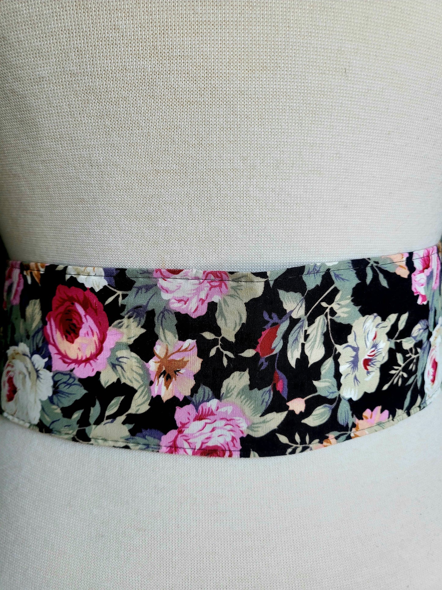 Dark Floral Wide Belt with Black Horseshoe Buckle