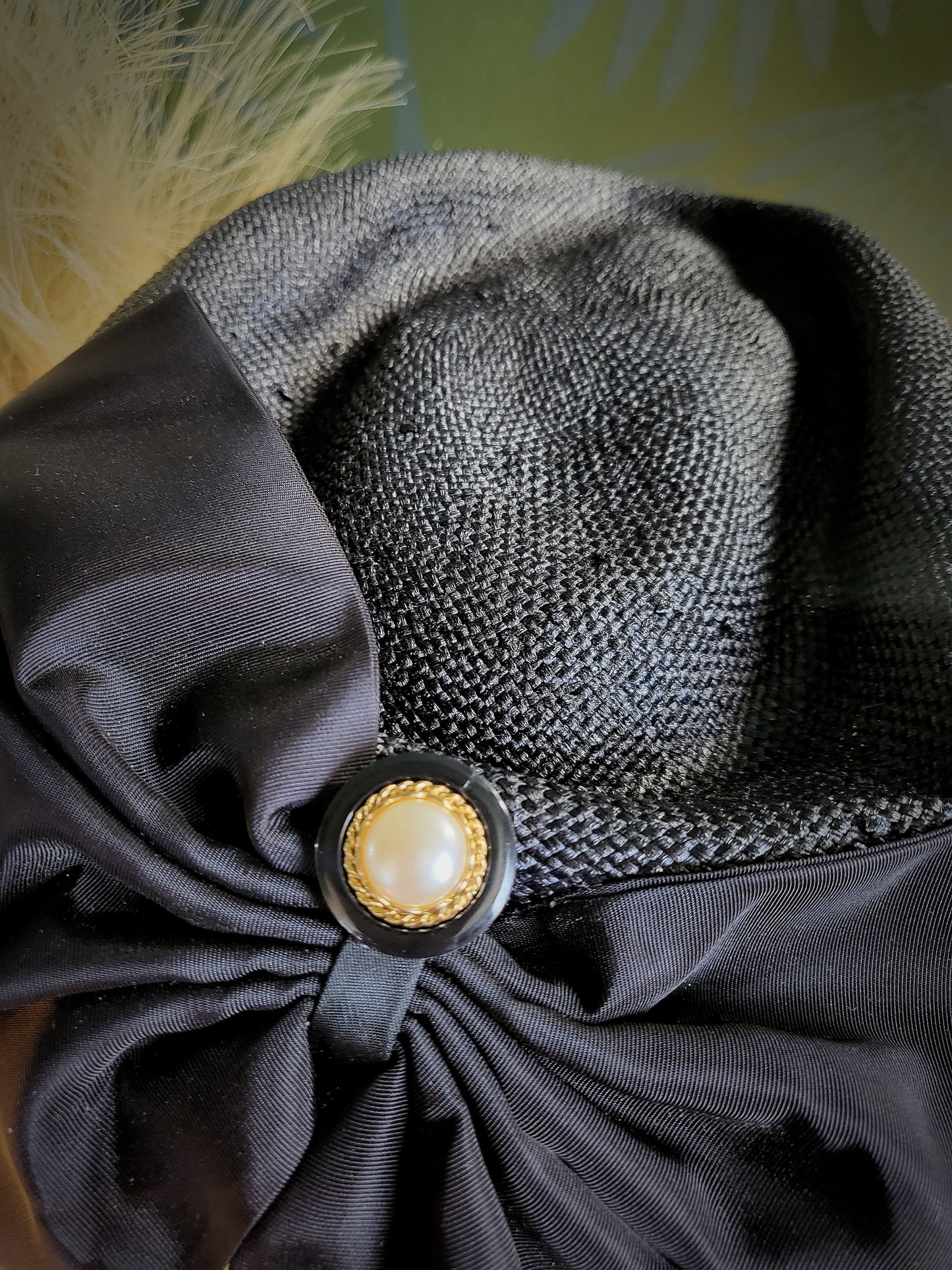 HAT86 - Vintage 1950's "Mr. Charles" Black Woven Topper with Bow