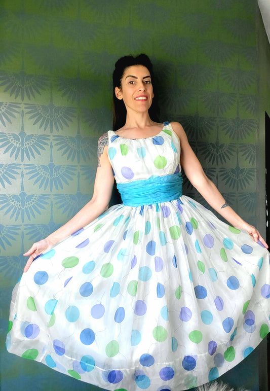 SOLD - Vintage 1950's Jr. Theme of New York Balloon Print Dress