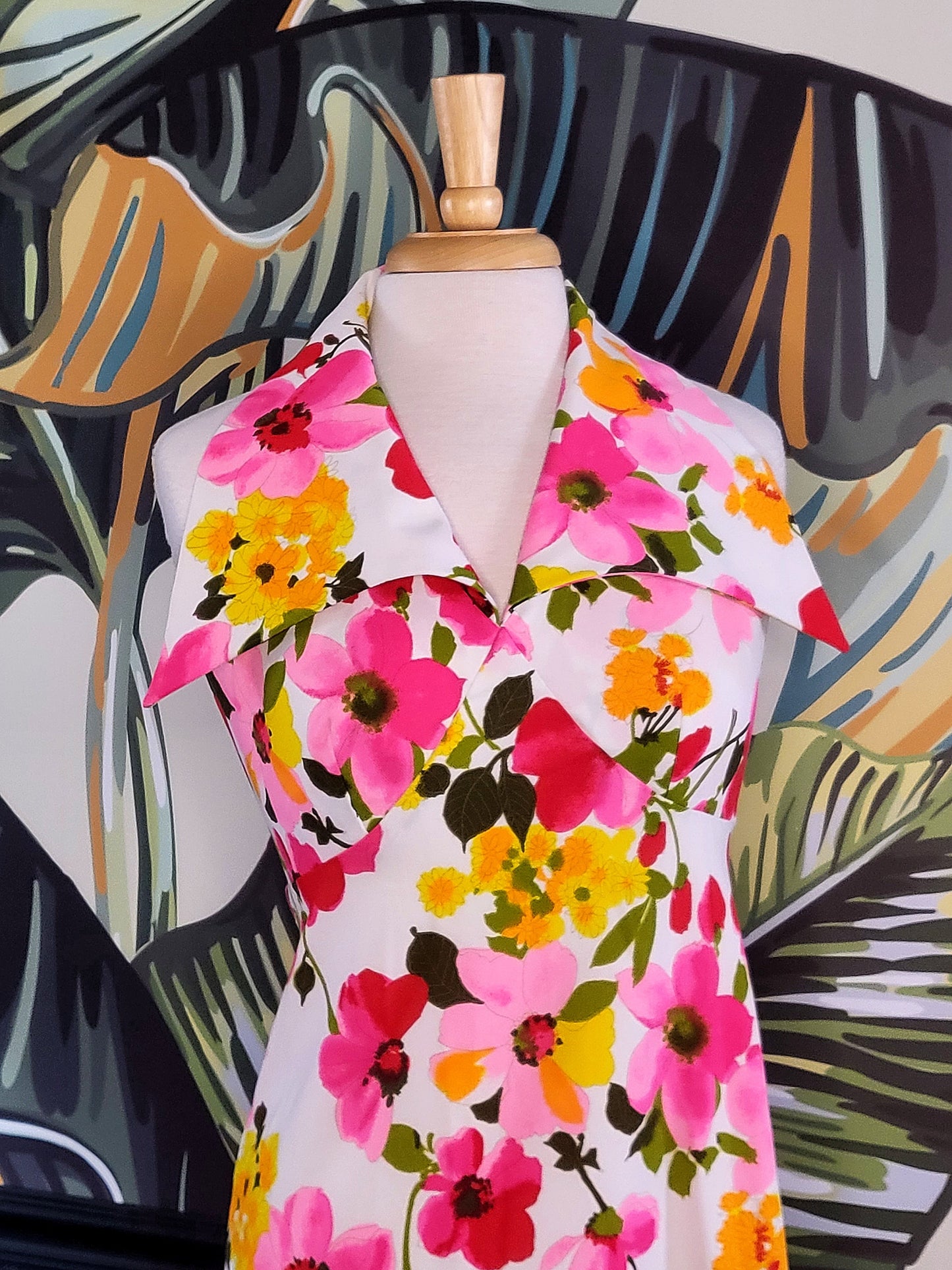 SOLD - Vintage 1960's-1970's "Toty Orginal" Pink Floral Halter Dress