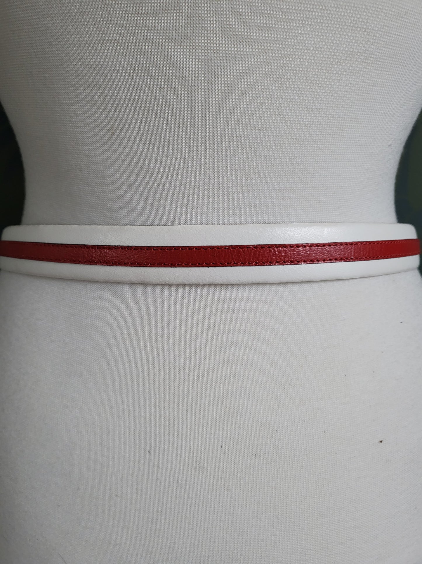 SOLD - Vintage "Rodier" Red and White Striped Leather Belt