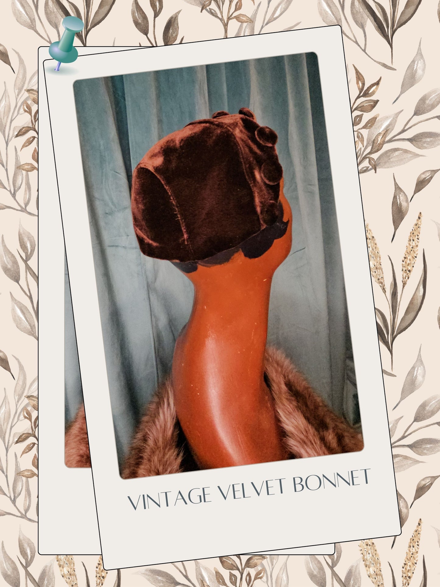 Vintage Brown Velvet Bonnet Cap