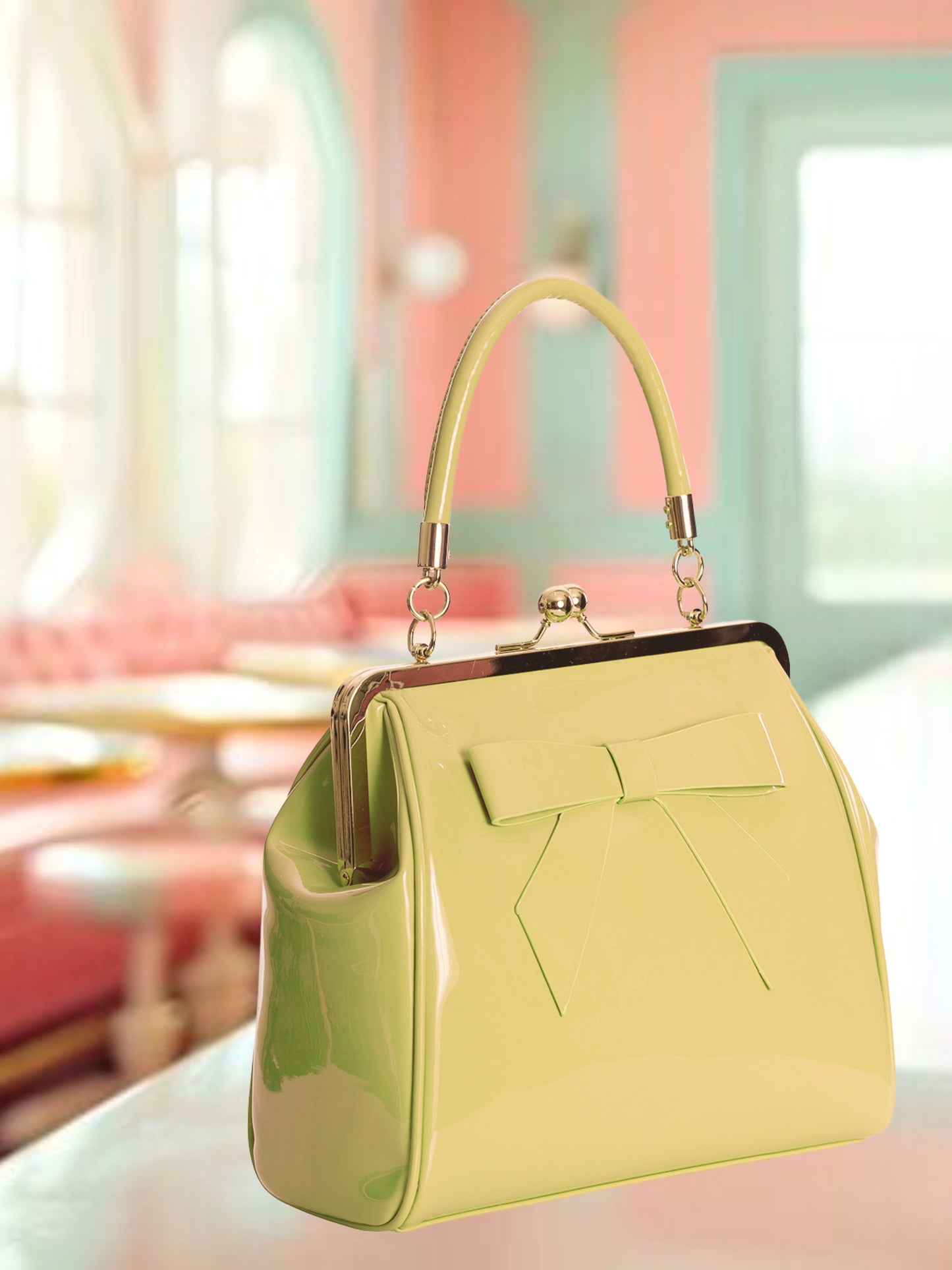 Vintage Style Handbag with Bow - Lemon