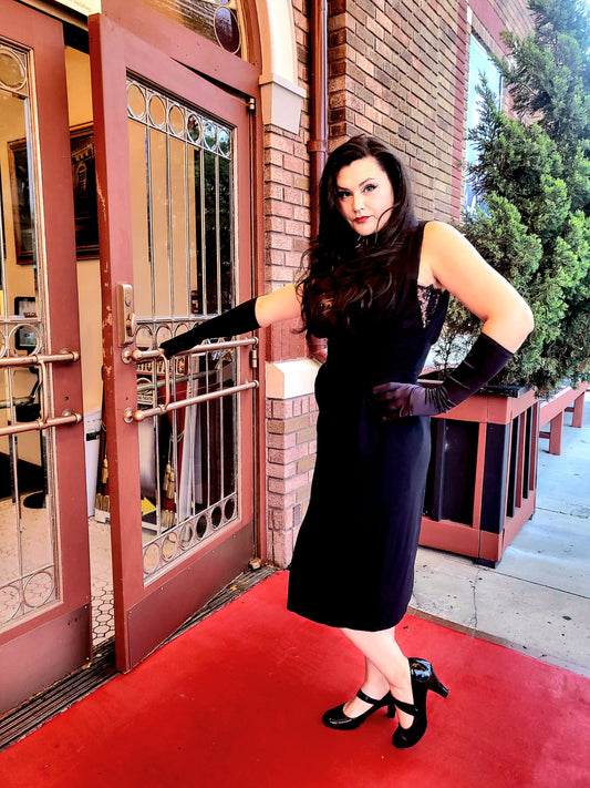 Vintage Black Cocktail Dress with Lace and Silk Chiffon Bodice