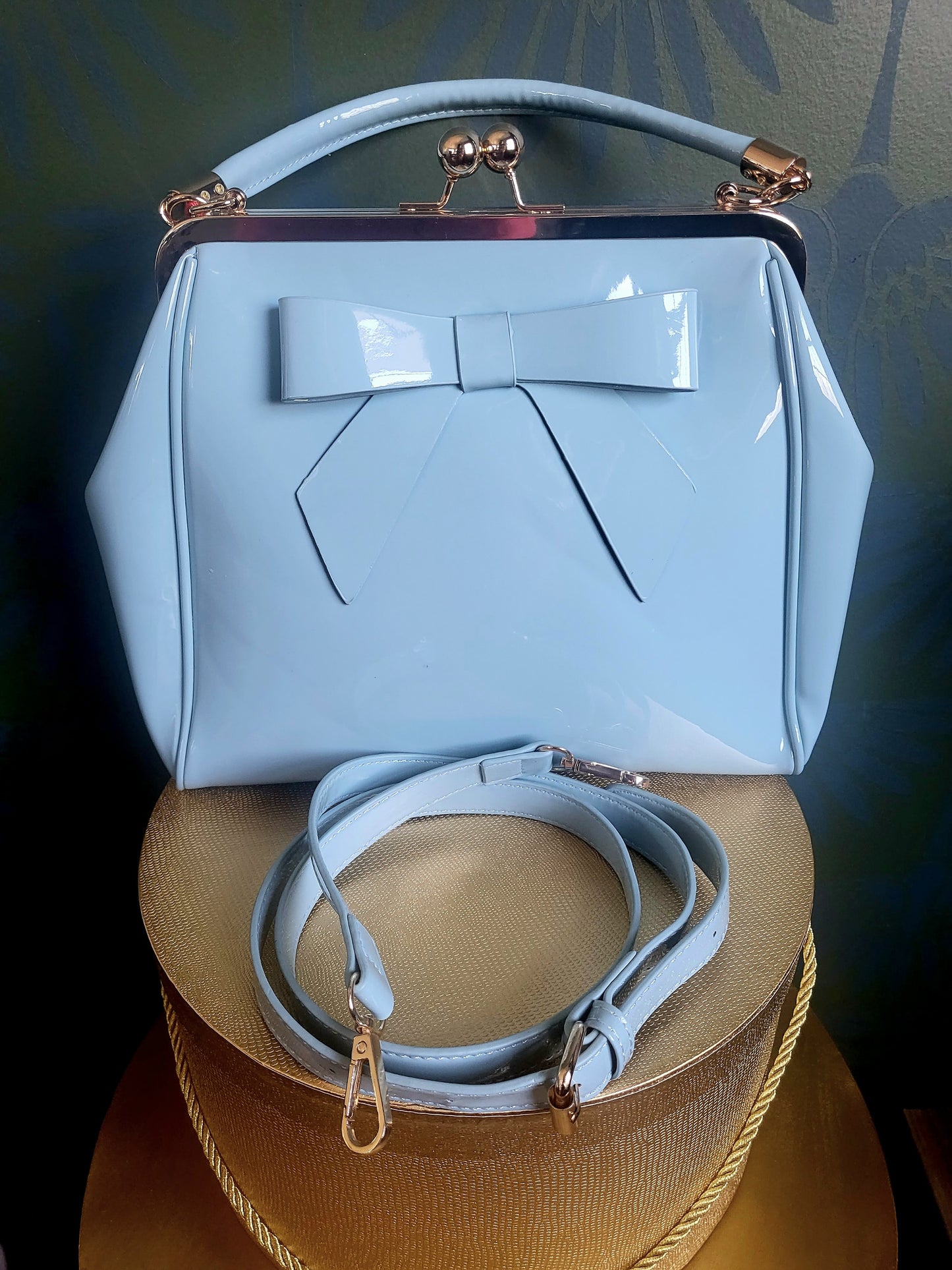 Vintage Style Handbag with Bow - Pale Blue