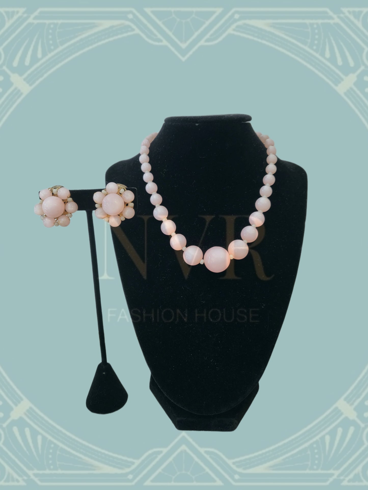 SOLD - Vintage Bubble Gum Pink Large Faux Pearl Necklace and Earrings Set (Clip-on)