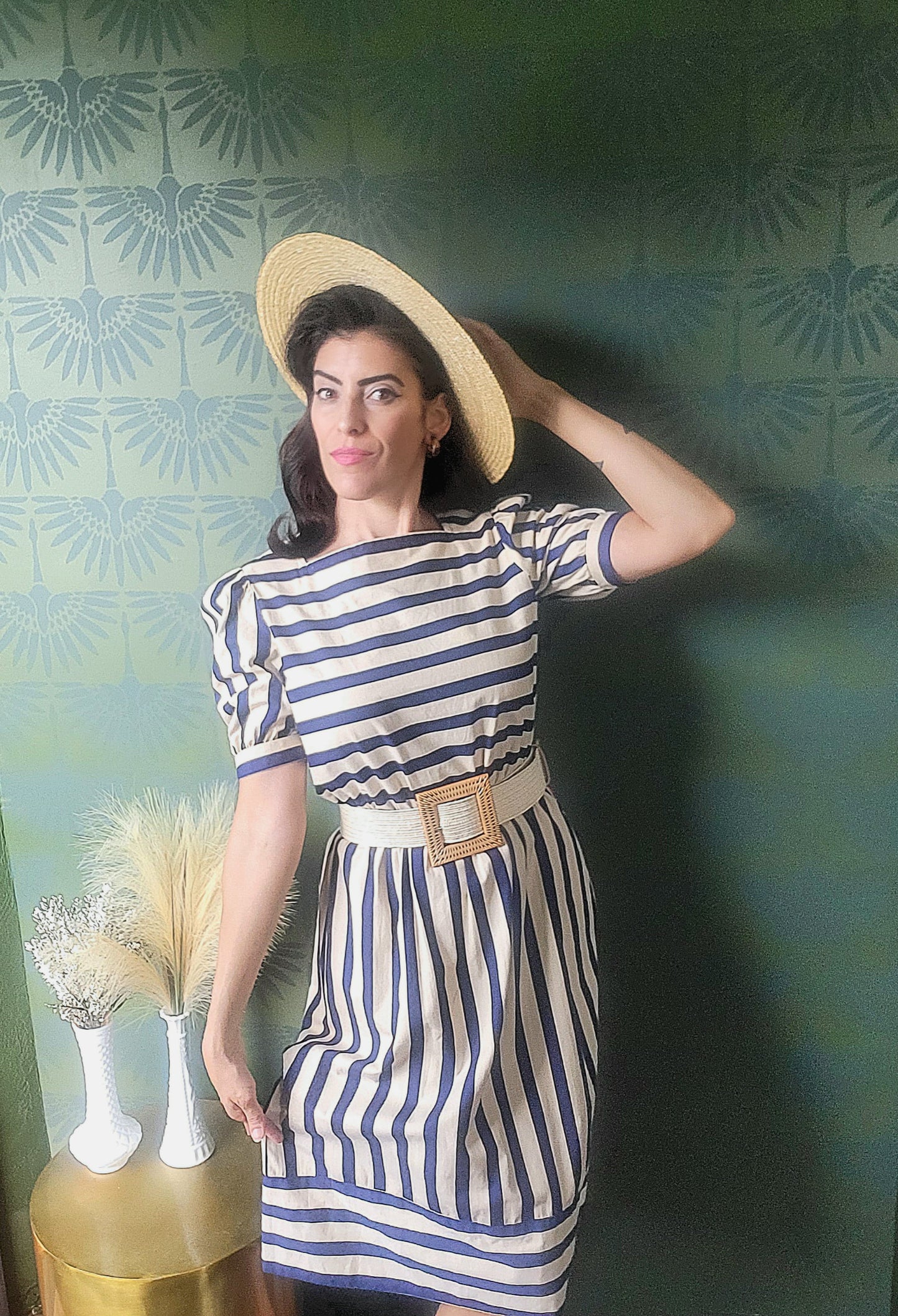 SOLD - Vintage 1980's "Warren Petites" A-Line Striped Dress