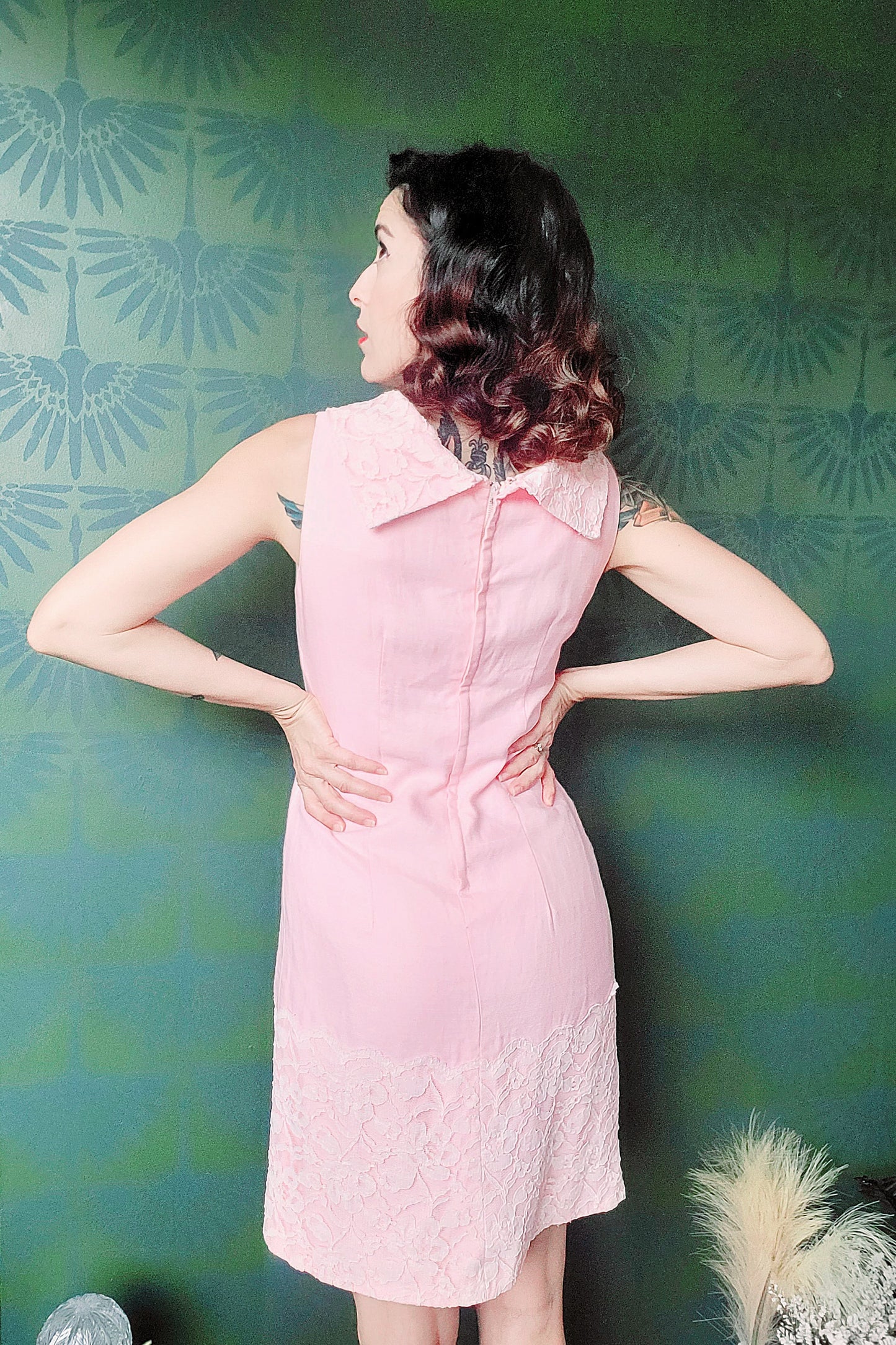 Vintage 1960's Pale Pink with Pink Lace Trim