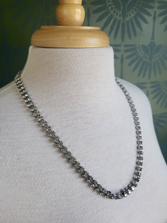 SOLD - Vintage Long Rhinestone Necklace with Back Drop Chain