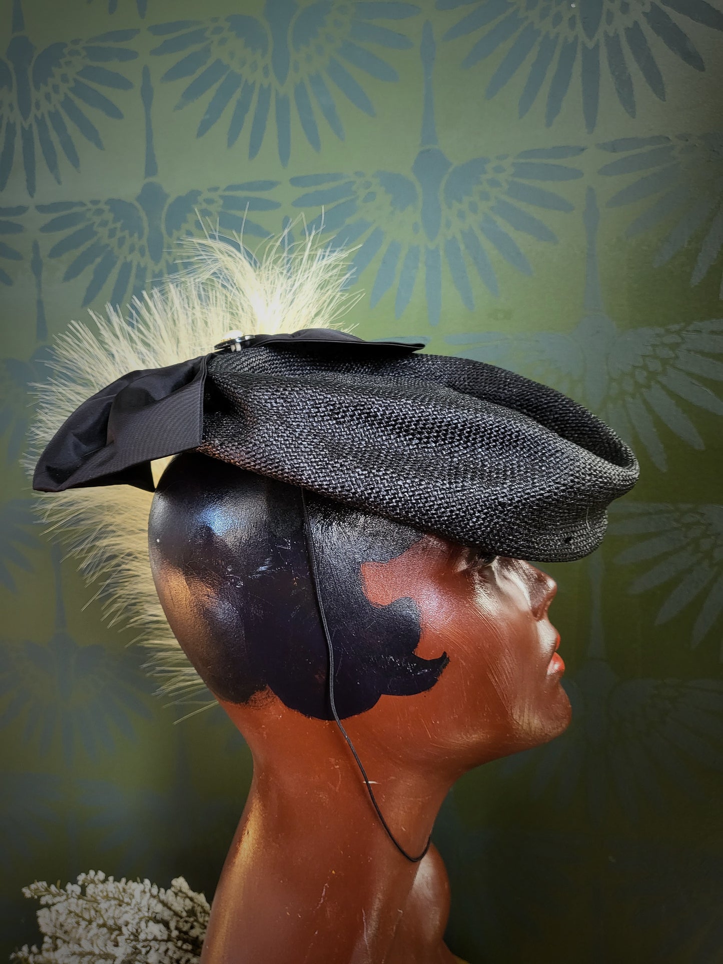 HAT86 - Vintage 1950's "Mr. Charles" Black Woven Topper with Bow