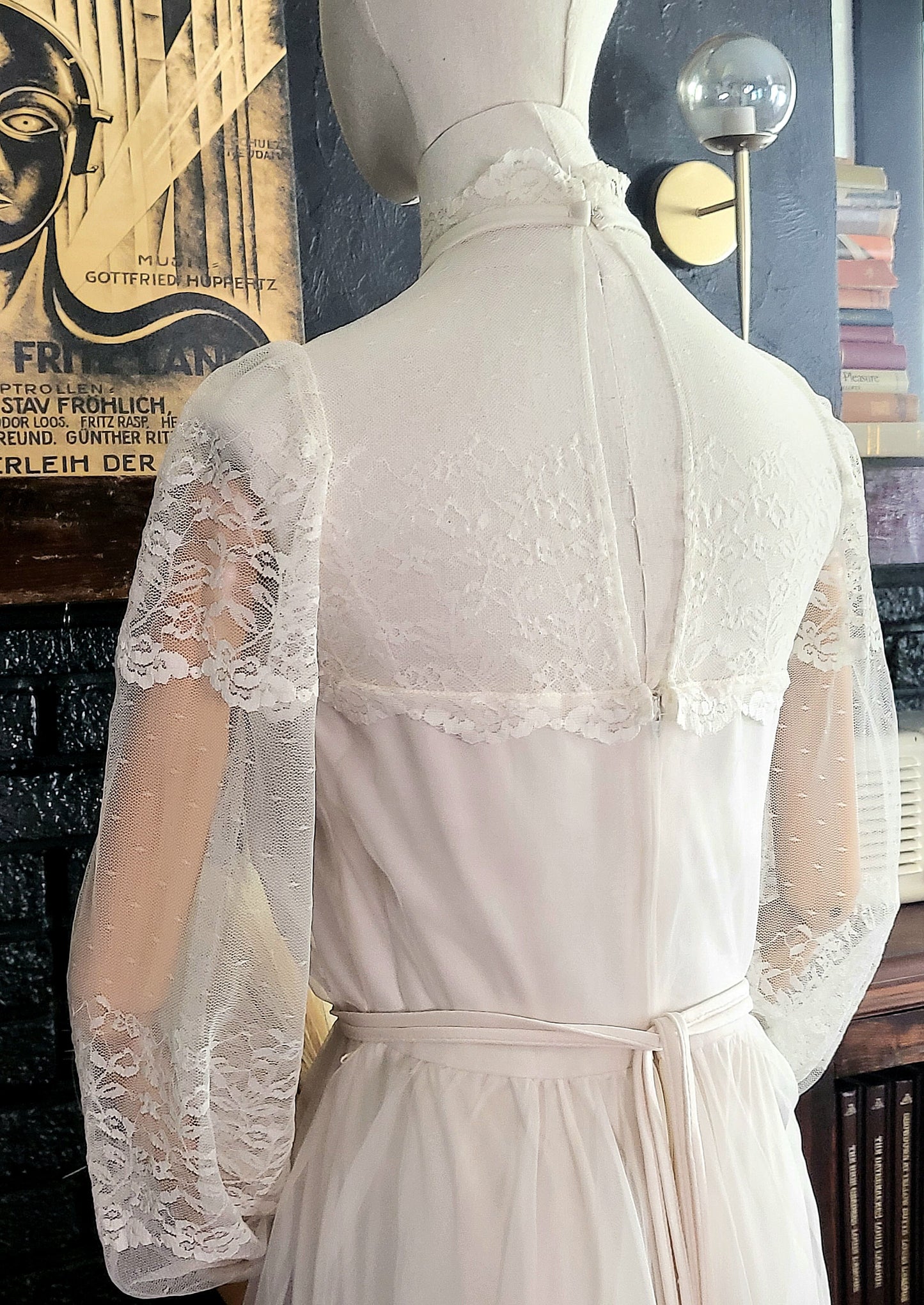 STYLE 1003 -Vintage 1970's-1980's High Collar Lace Bodice Wedding Dress