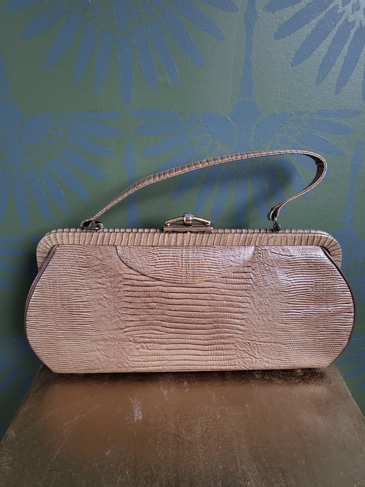 Vintage 1960's Faux Lizard Handbag- Light Brown