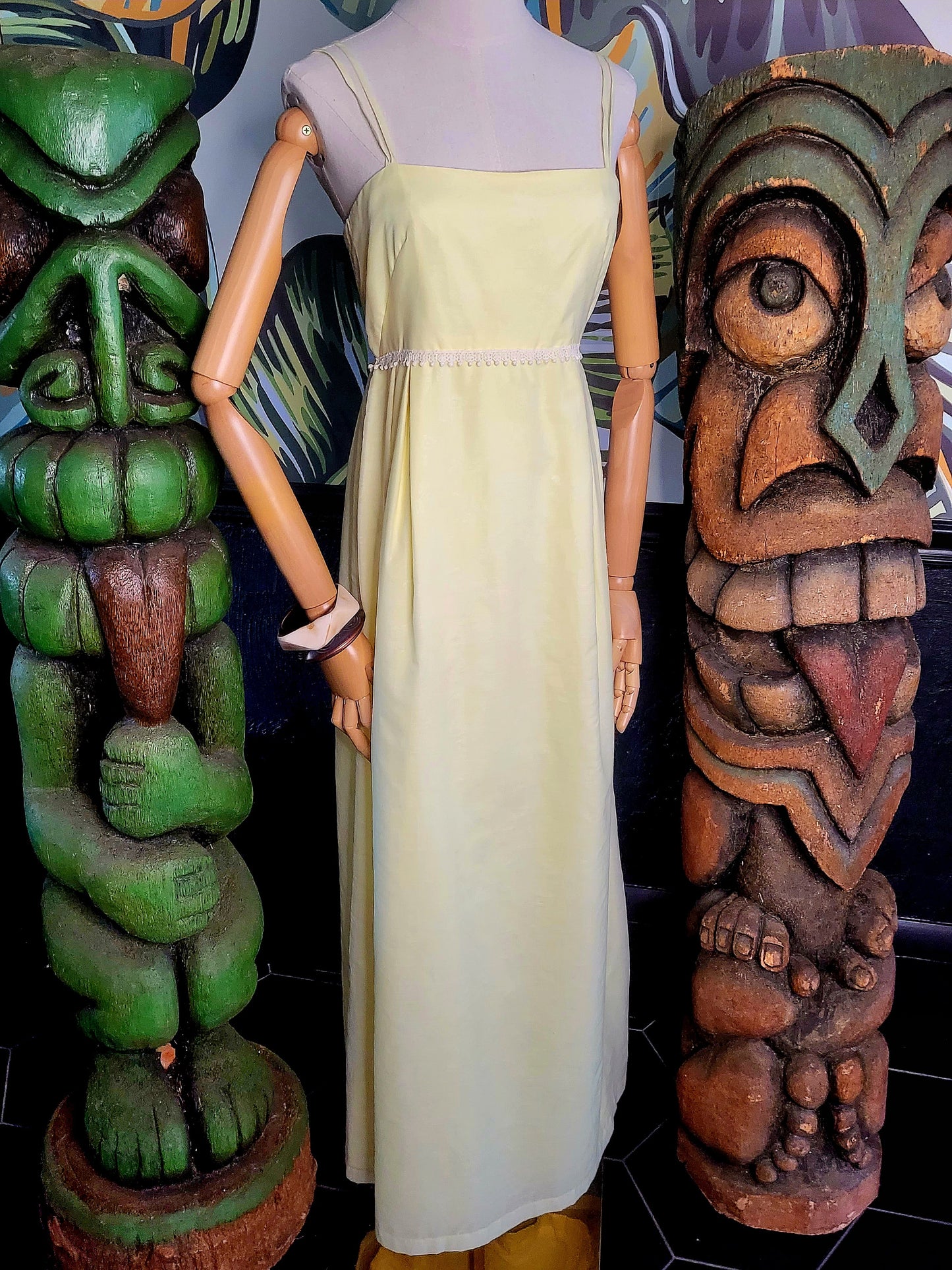 Vintage 1960's Pale Yellow Maxi Dress with Matching Bolero