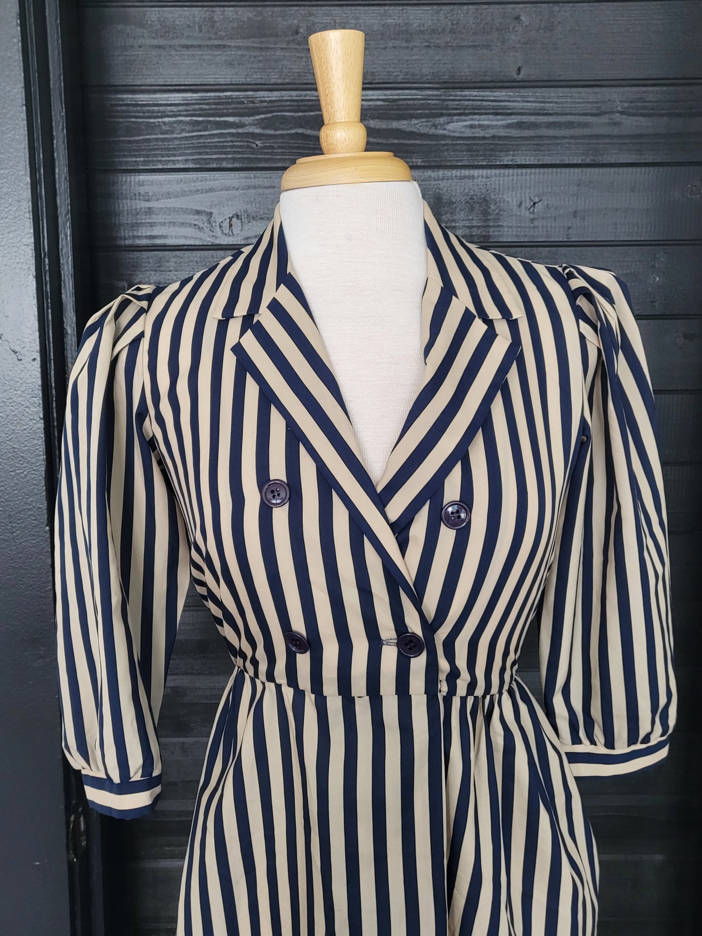 SOLD- Vintage 1980's Act I Petites of New York Puff Sleeve Striped A-Line Dress