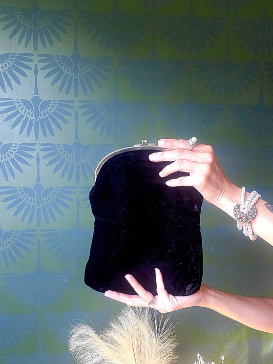 Vintage 1950's- 1960's Black Velvet Clutch