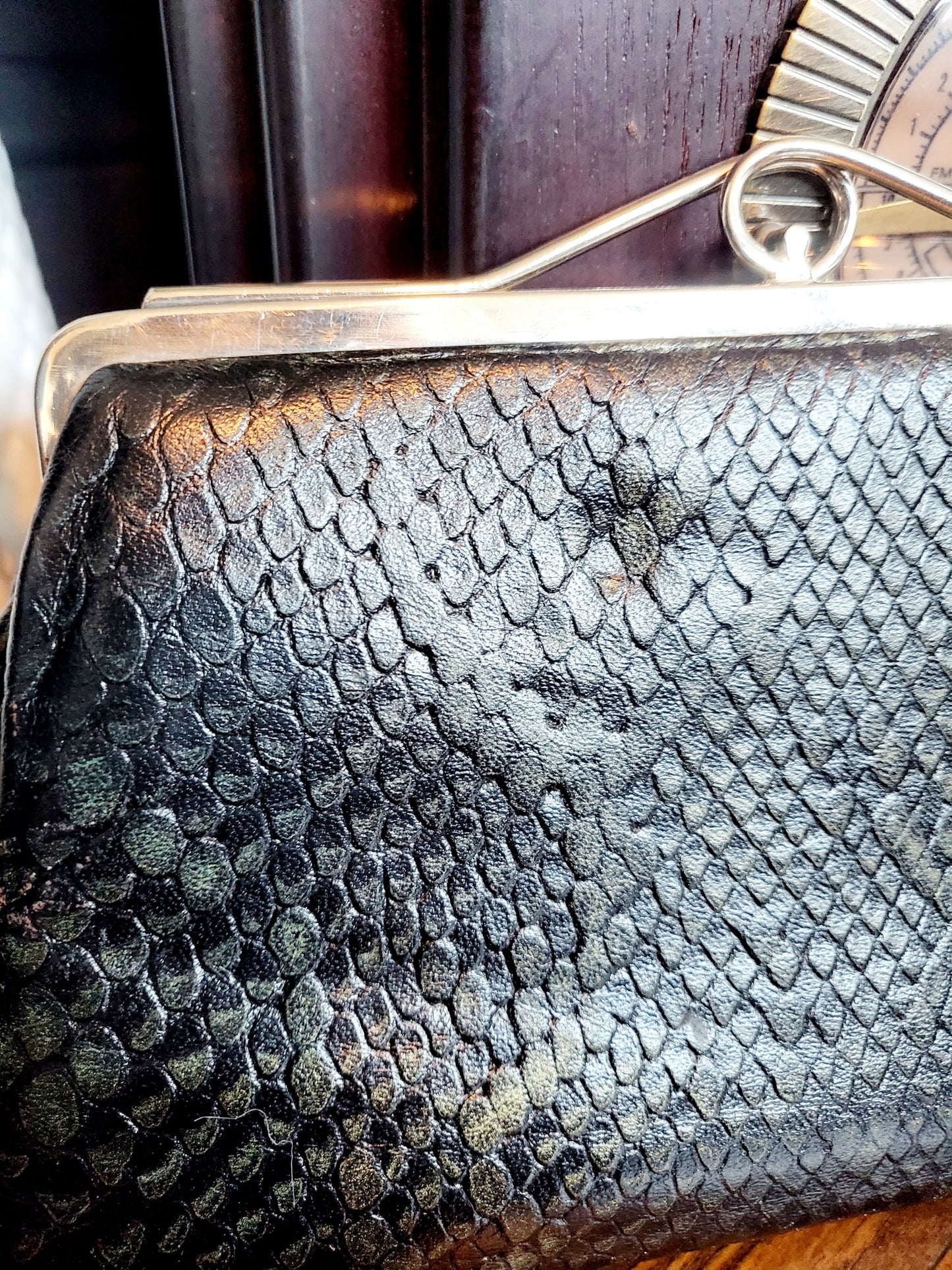 Vintage Green Faux Snake Skin Clutch