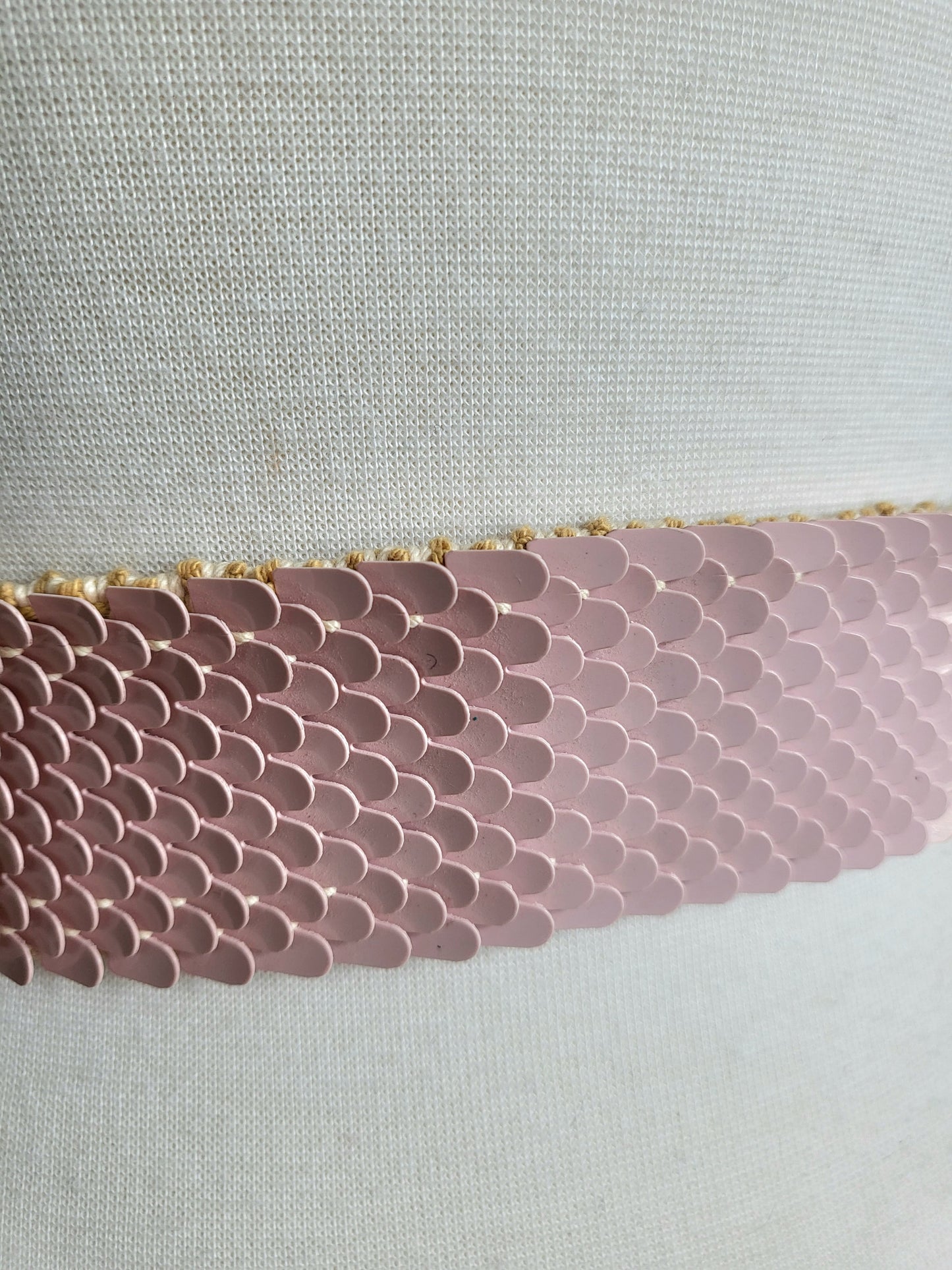 SOLD - Vintage Pale Pink Scales Elastic Belt with Large Golden Buckle