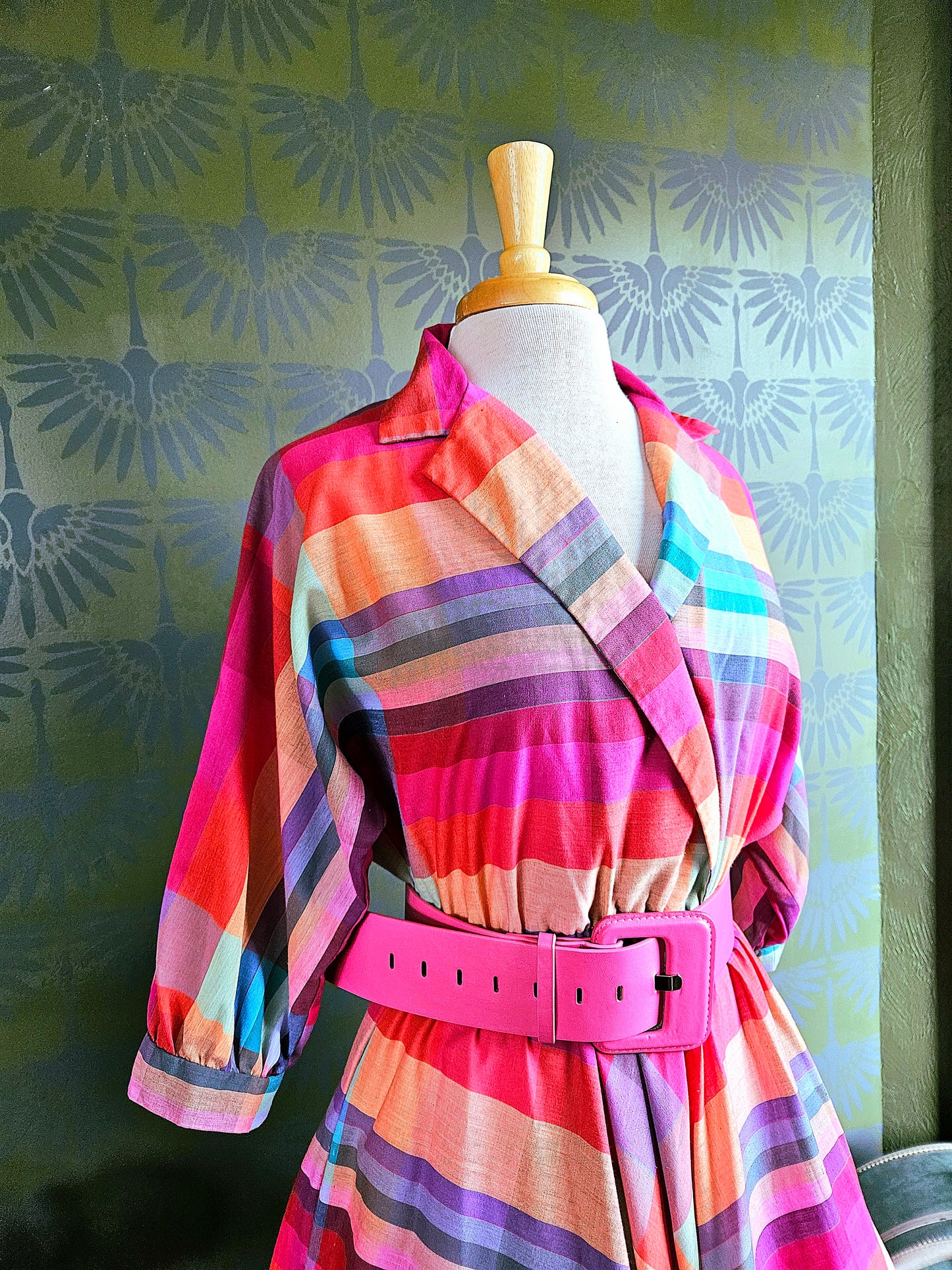 SOLD - Vintage 1980's "j. ellis" 1950's Style Rainbow Shirtwaist Dress