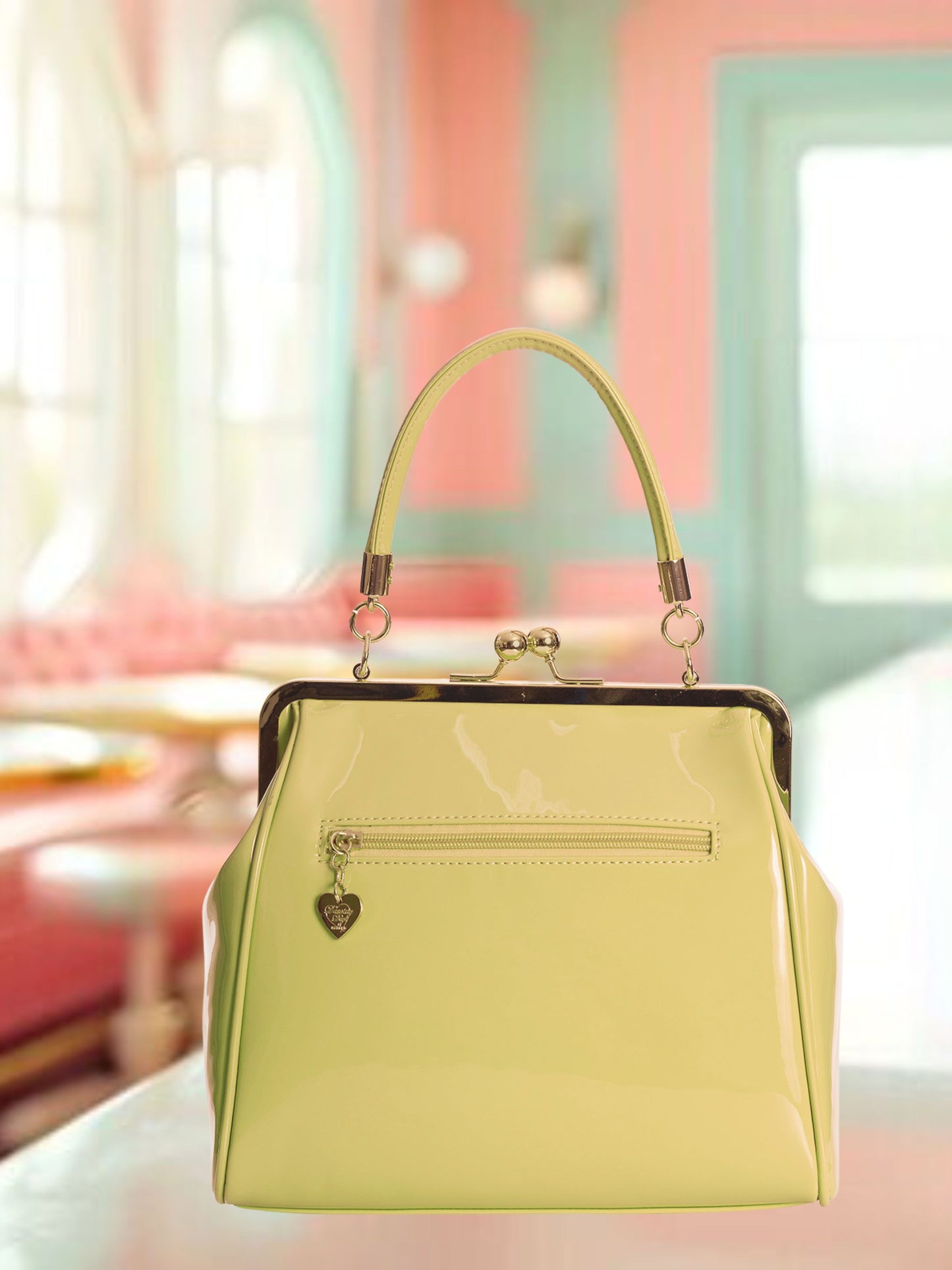 Vintage Style Handbag with Bow - Lemon