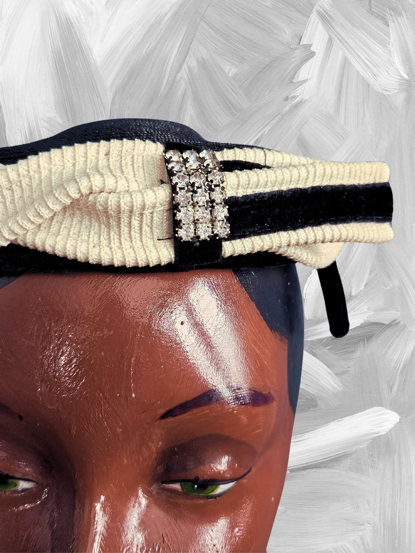 Vintage Black & Ivory Straw Topper